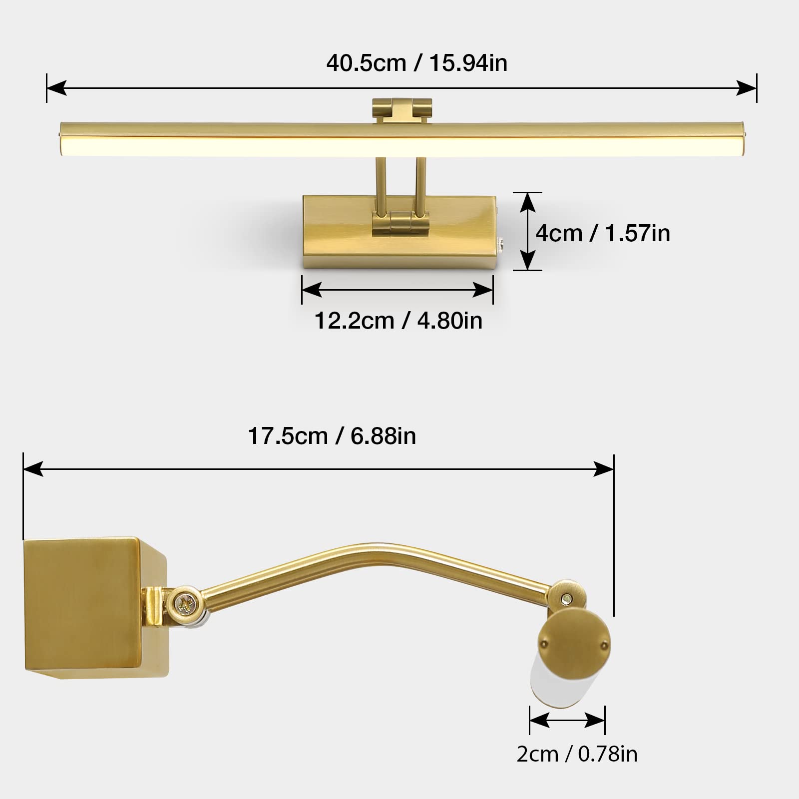 Funchday Wireless Picture Light,5000Mah Battery Operated Picture Light With Remote, Art Light With Timer,16“ Full Metal Picture Frame Light For Paintings, Gallery,Wall (Brass)