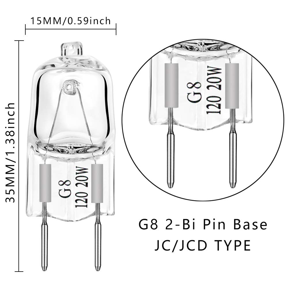 AHEVO G8 20W Dimmable Halogen Light Bulbs, Warm White, 10 Pack, Bi-Pin T4 JCD for Under Cabinet Puck Lighting