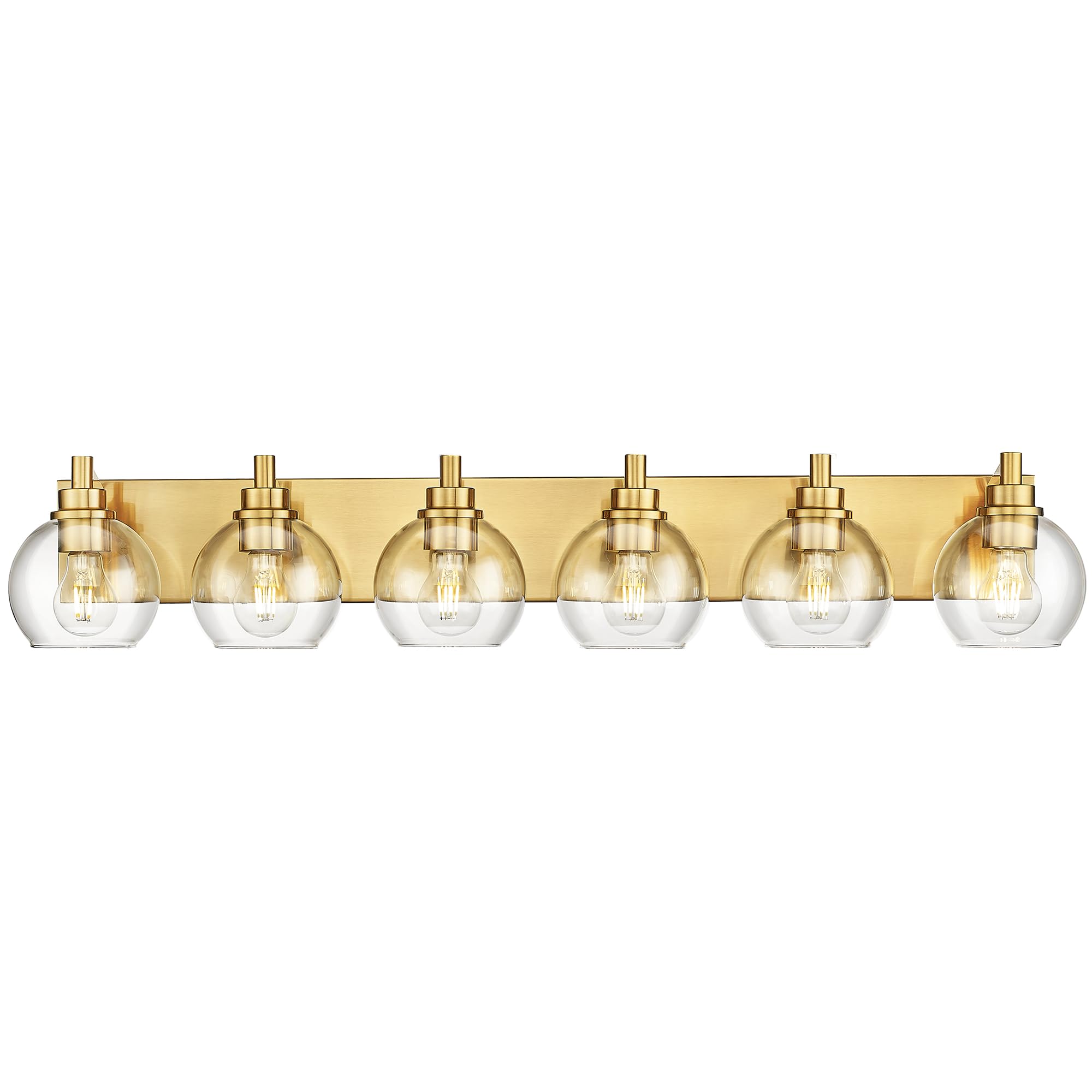 Metwet Bathroom Light Fixtures, 6 Light Brushed Gold Vanity Light, 38 Inch Modern Wall Sconces With Globe Clear Glass Shade, Van