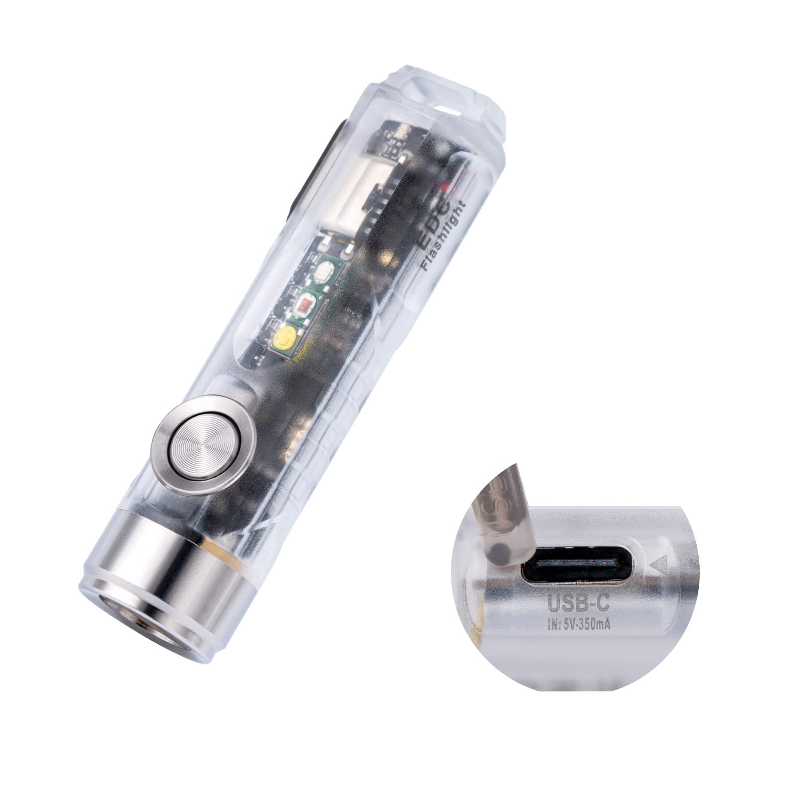 RovyVon Aurora A8 USB C Keychain Flashlight, 650 Lumens, Rechargeable, Silver/Clear, Model A8U, with Red/White/UV Sidelights