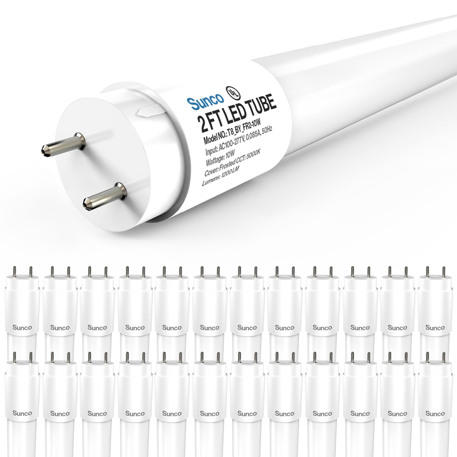 Sunco 24 Pack 2ft LED T8 Clear Glass Tube for Indoor Replacement Fluorescent Commercial Office Hallway Warehouse, Type B, 10W 12