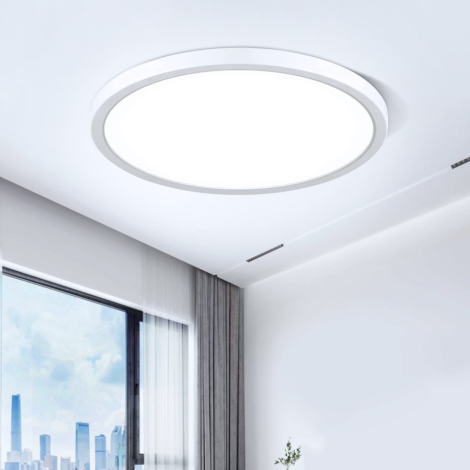 LightingWill 8.9 Inch LED Flush Mount Ceiling Light Fixture, 6000K Cool White, 1800LM, 18W, Flat Modern Round Lighting Fixture, 