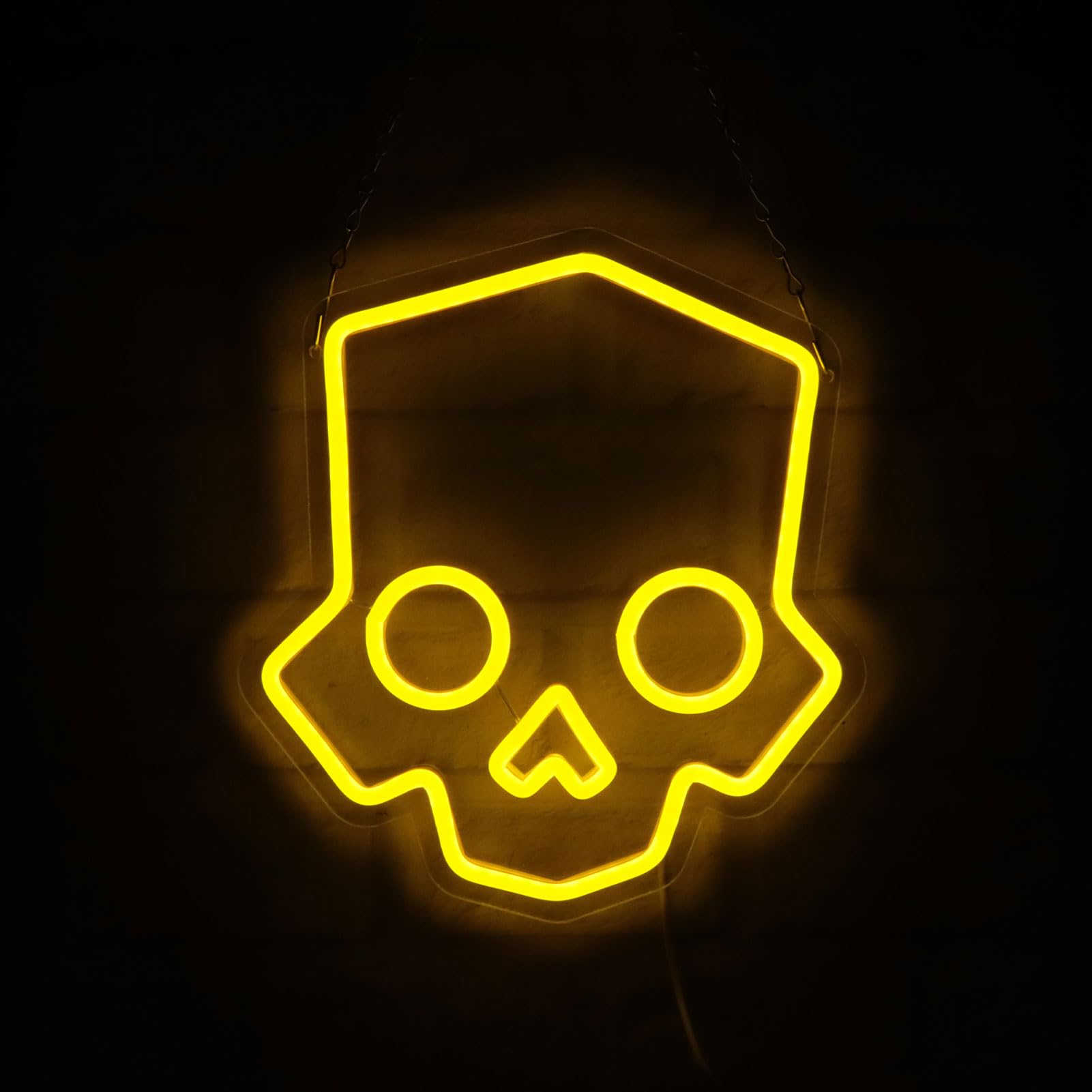 Tiabuy Skull Neon Sign - Hero Diver LED Light Bar, Dimmable, 11x12 Inch, Yellow, Model TB-NS-B-03, Perfect for Game Room and Halloween Decor