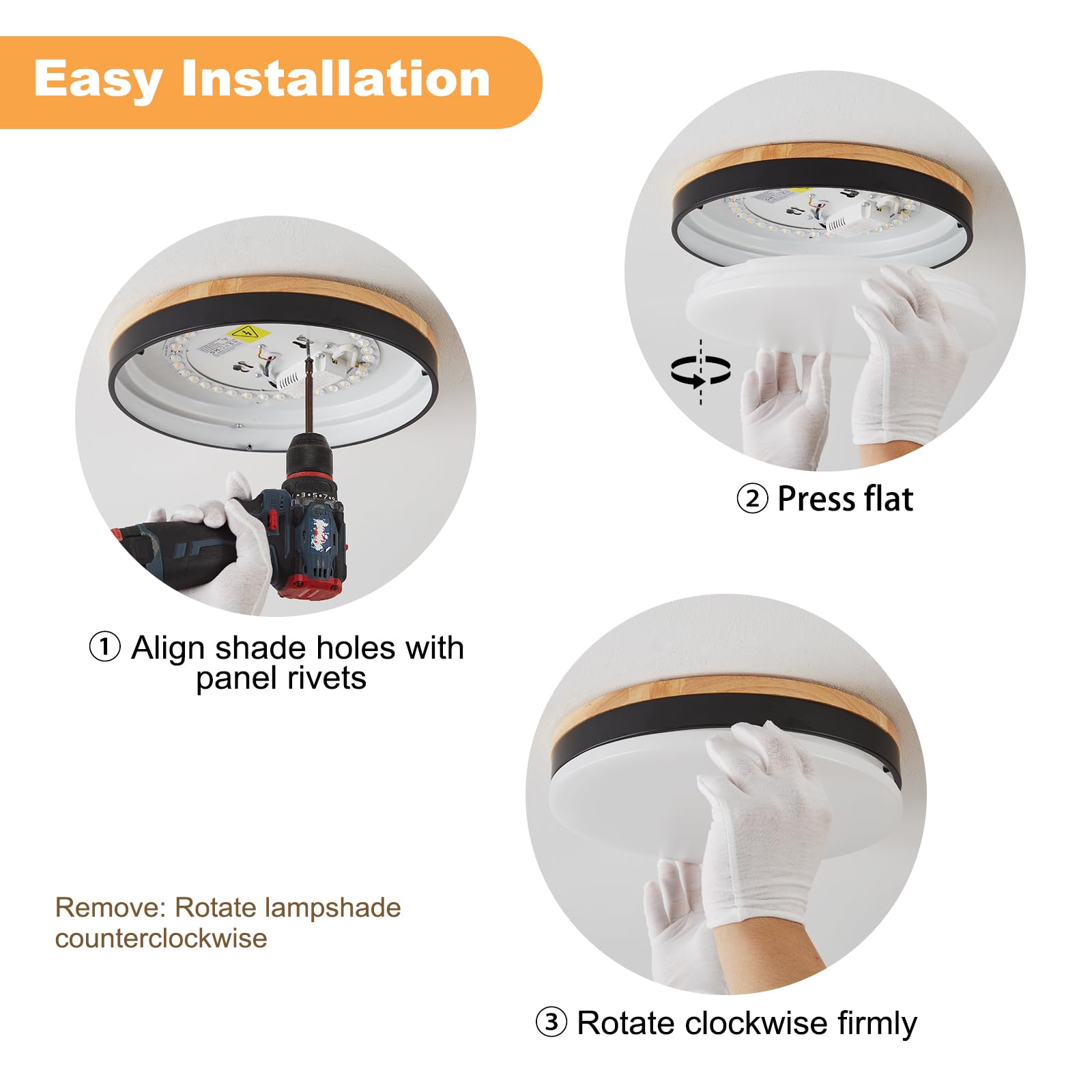 Airseafar Modern Wood LED Ceiling Light, Dimmable 11.8in, 24W, 3000K-6000K Adjustable Color, Black, Model Black2025061812