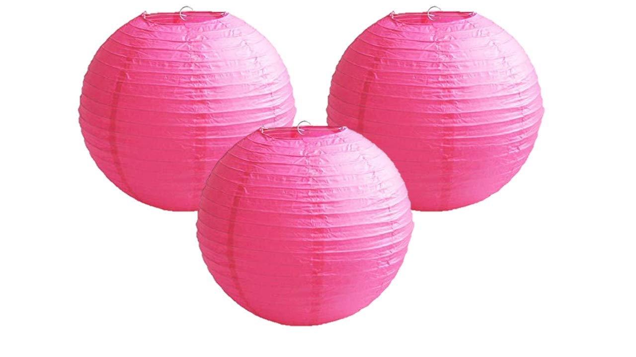 Matissa Pack of 3 Paper Lantern Lampshades, 12in (30cm), Hot Pink, for Party, Birthday, Baby Shower, Wedding Decoration