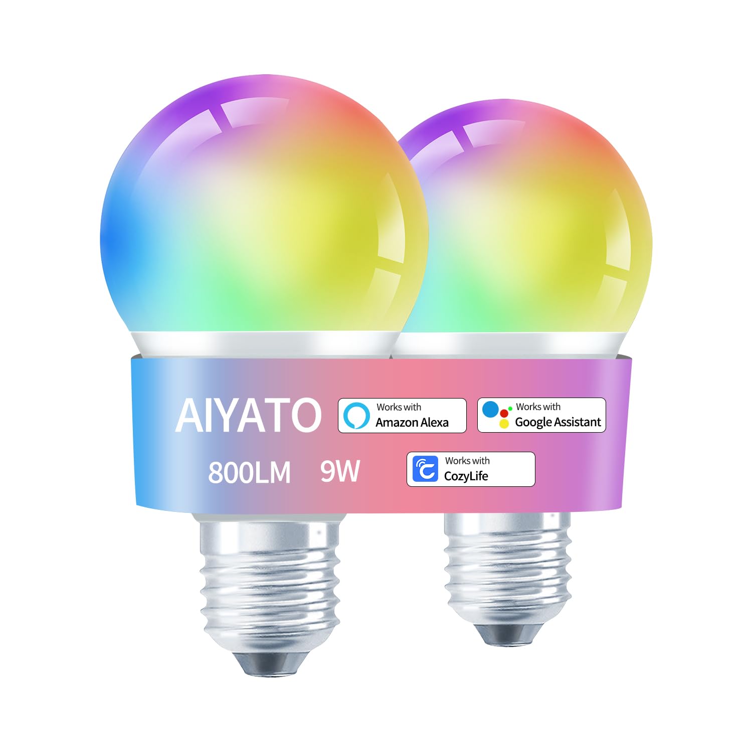 Smart Light Bulbs,Changing Color Light Bulbs,Compatible With Alexa&Geogle Assistant&Cozylife App,Wi-Fi Led,Music Mode,9W,A19&E26