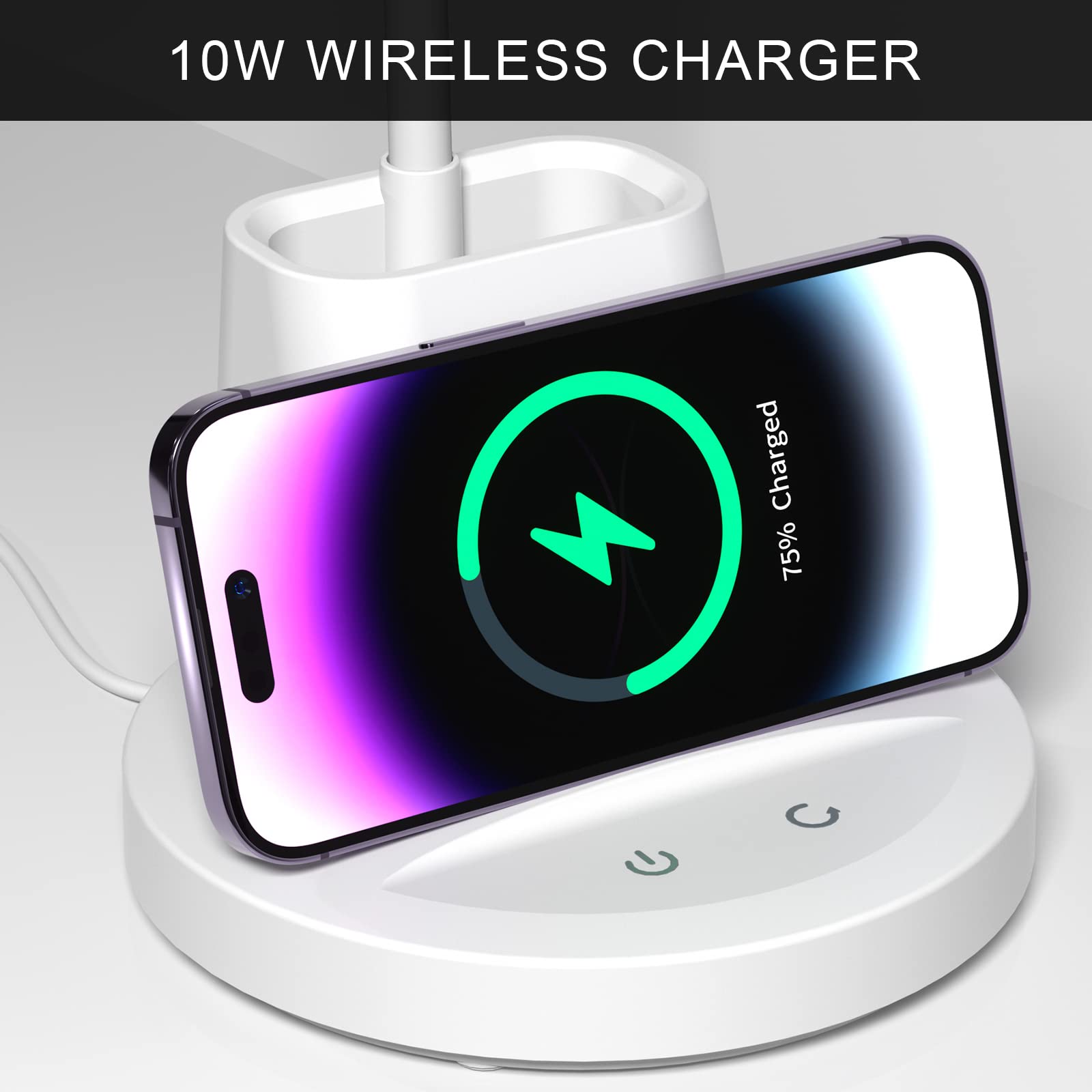 Vicsoon Desk Lamp For Home Office, Led Desk Lamp With Wireless Charger Pen Phone Holder, Dimmable Desk Light 3 Color Modes, Coll