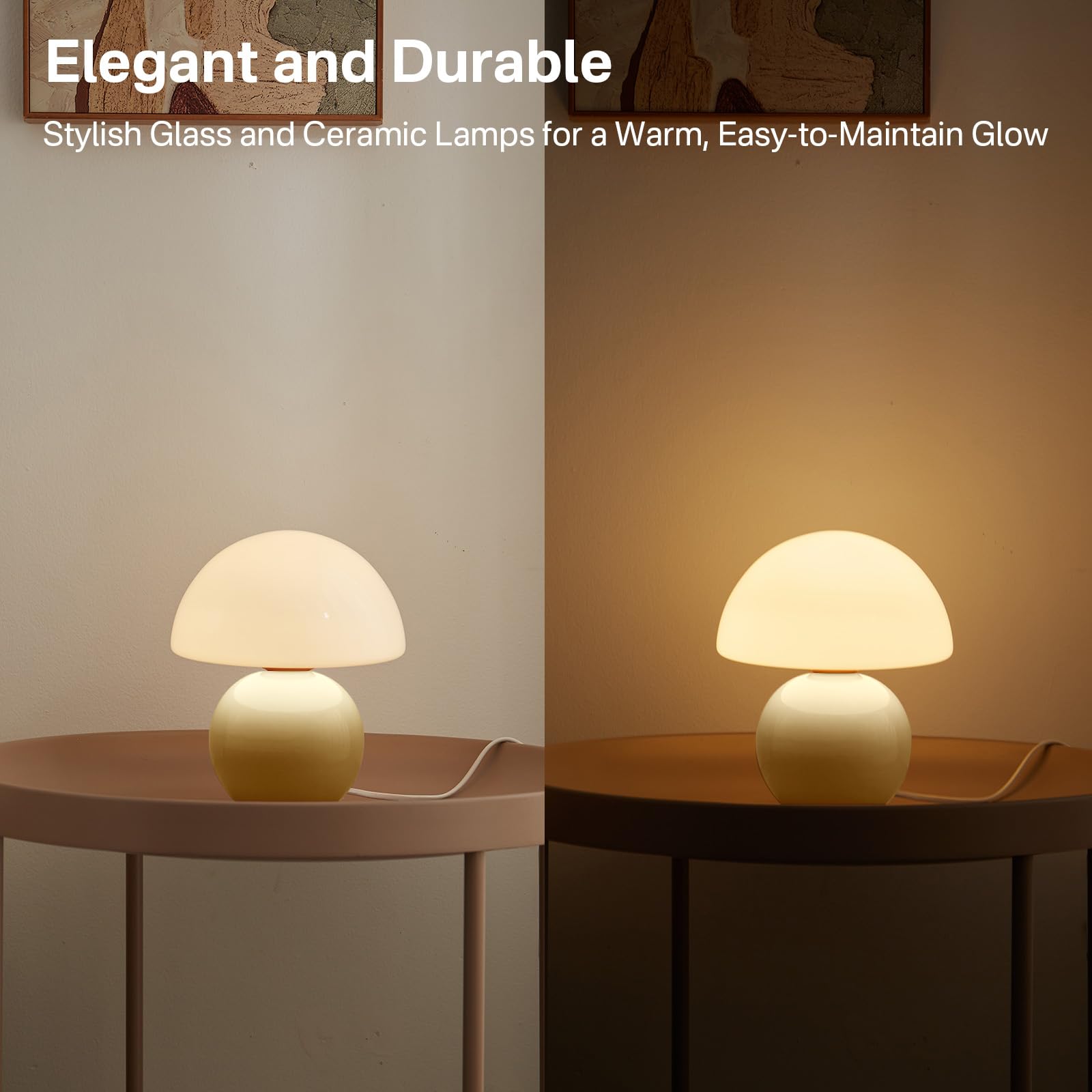 Dawnwake Mushroom Table Lamp for Bedroom, Cream, Small, Model TD3003, Cute Mini Modern Mid Century Design, Unique Aesthetic Decor