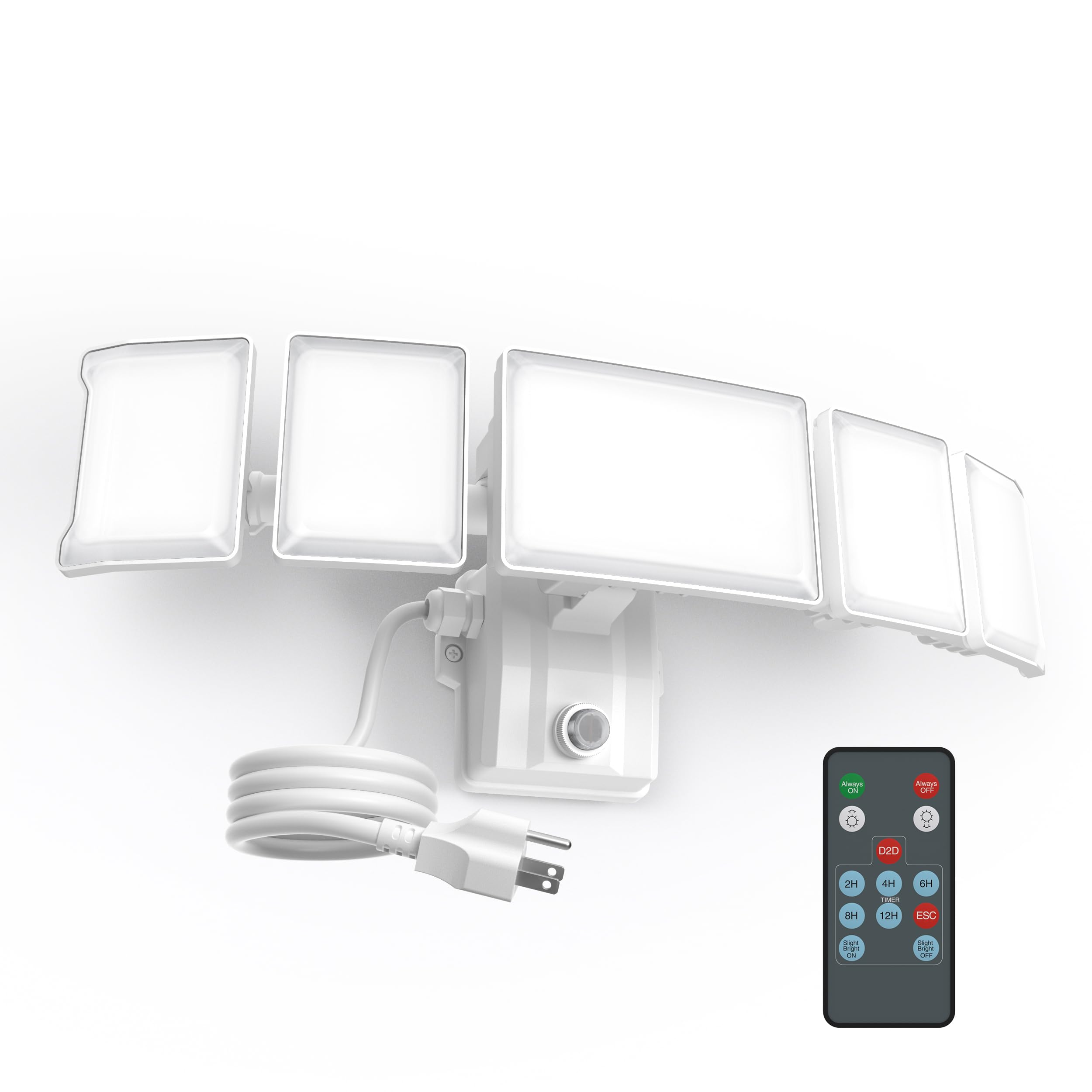 Olafus 100W Plug in Flood Lights Dusk to Dawn LED Outdoor Light with Remote, 5 Adjustable Heads IP65 Waterproof LED Security Lig