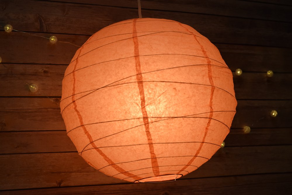 Quasimoon Paperlanternstore.Com 16 Inch Peach/Orange Coral Round Paper Lantern, Crisscross Ribbing, Hanging Decoration