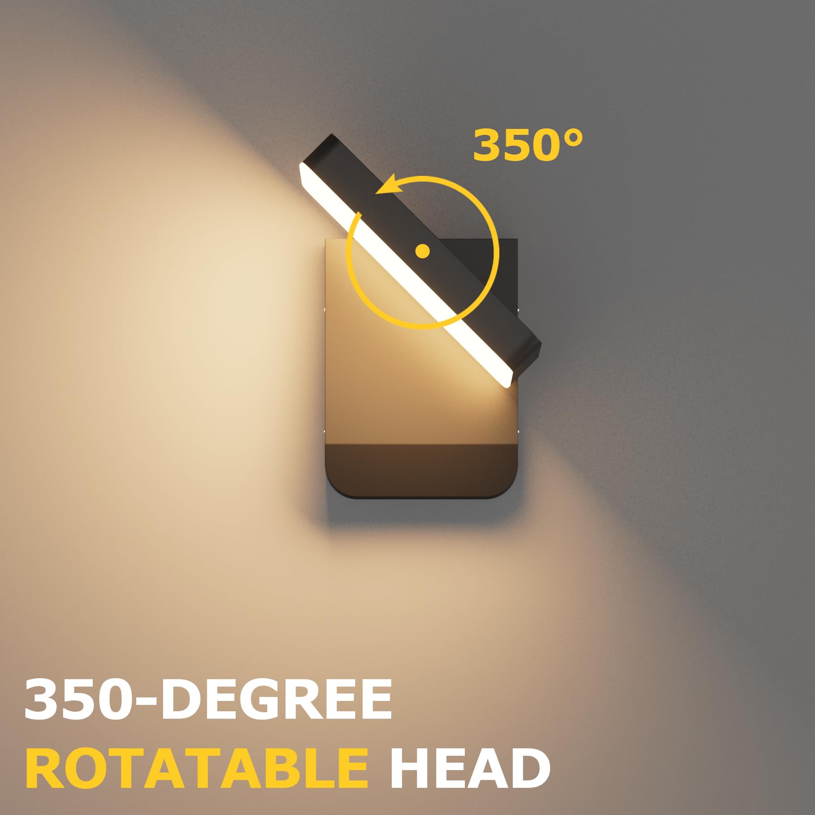 Aoceley Modern Outdoor Wall Light, 350° Adjustable Black LED Sconce, IP65 Waterproof, 3000K, Model GW025