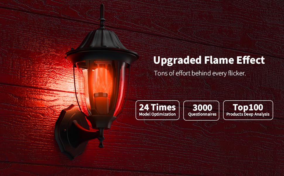 Morsatie LED Flame Light Bulbs, 4-Mode Flickering, E26, 4 Pack, Red, Model MSFLSB4-RED-B4, Indoor Outdoor Decoration