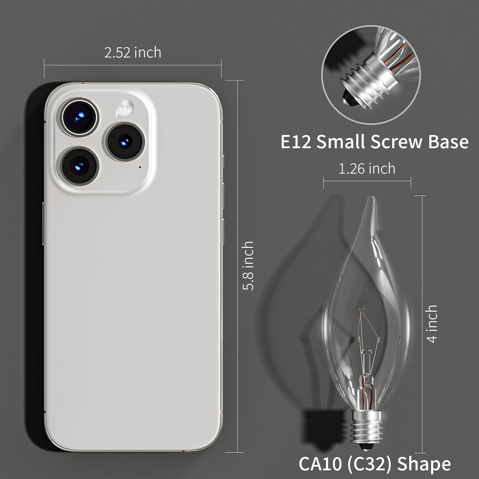 CYLYT 20-Pack E12 Candle Light Bulbs, 40W Warm White 2500K, Dimmable Chandelier Bulbs, Clear Candelabra Base, 380 Lumen