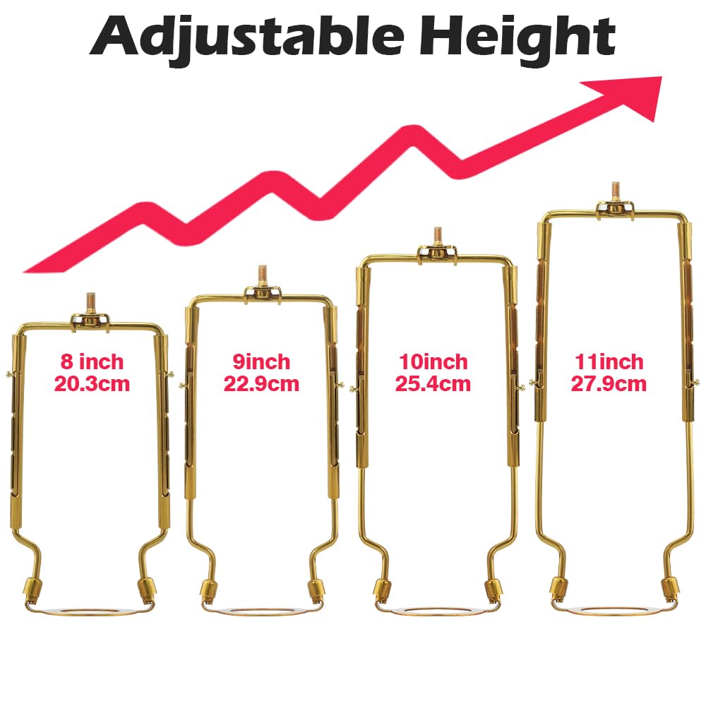 Asjeumt 8 9 10 11 Inch Lamp Shade Harp Holder, Antique Gold Adjustable Height Harp Kit With Crystal & Metal Finial, Diy Replacem