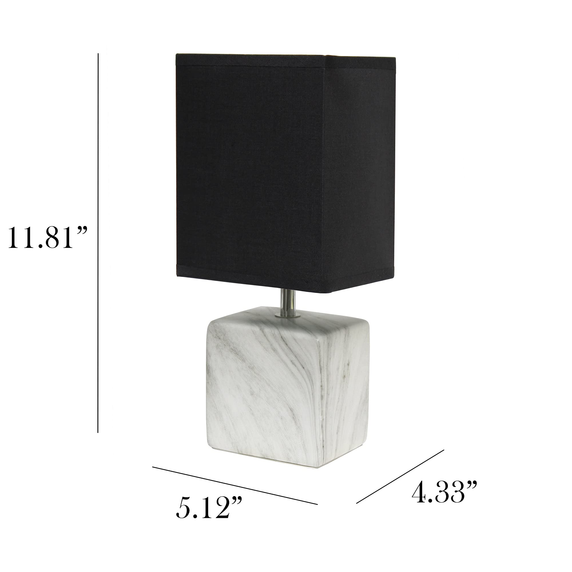 Simple Designs Lt2071-Wob Mini Petite White Gray Marbled Ceramic Bedside Table Lamp With Black Shade