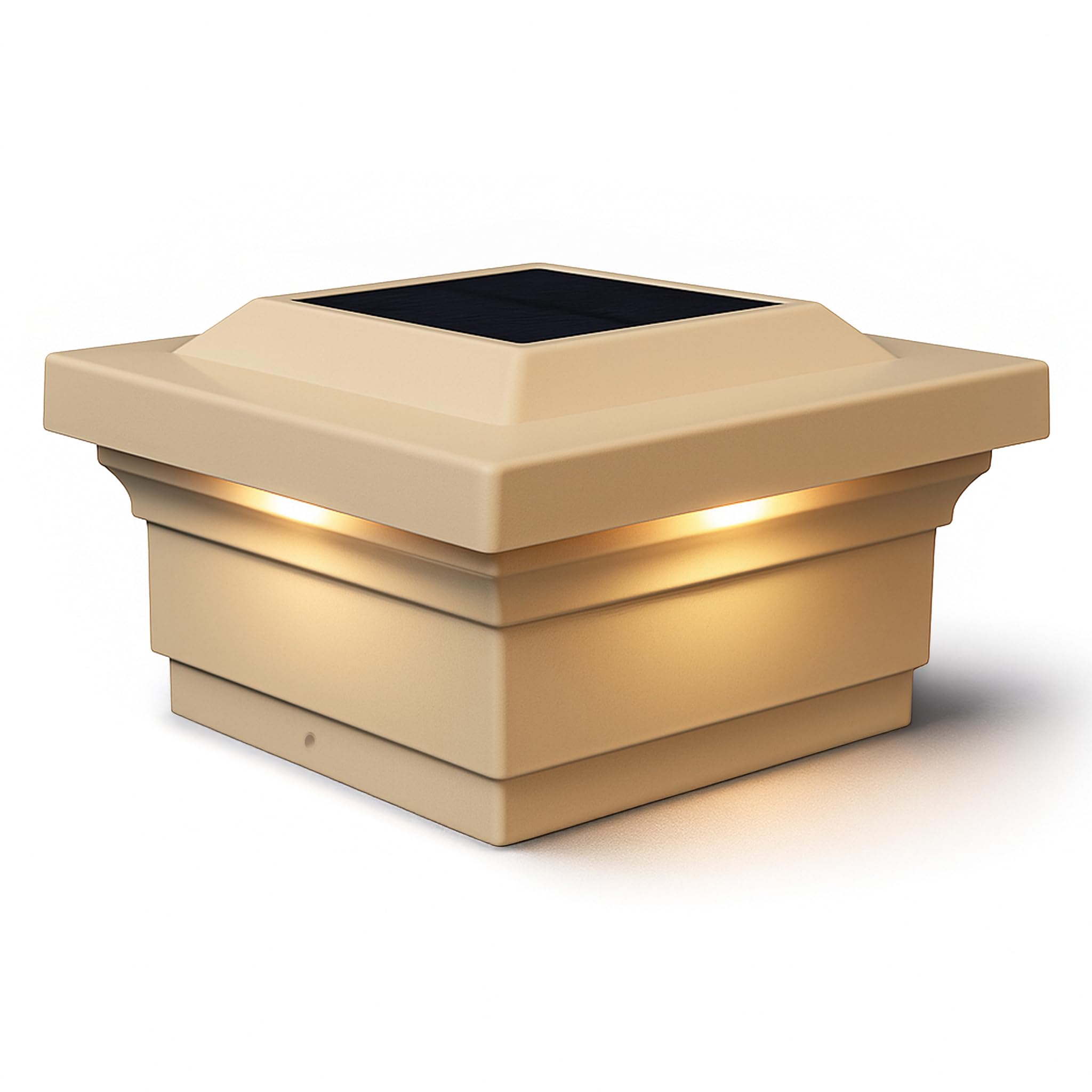 Classy Caps SL075T 5x5 Majestic Solar Post Cap - Tan - High-Performance Solar LED Lights, Durable Tan PVC (Vinyl) Construction, 