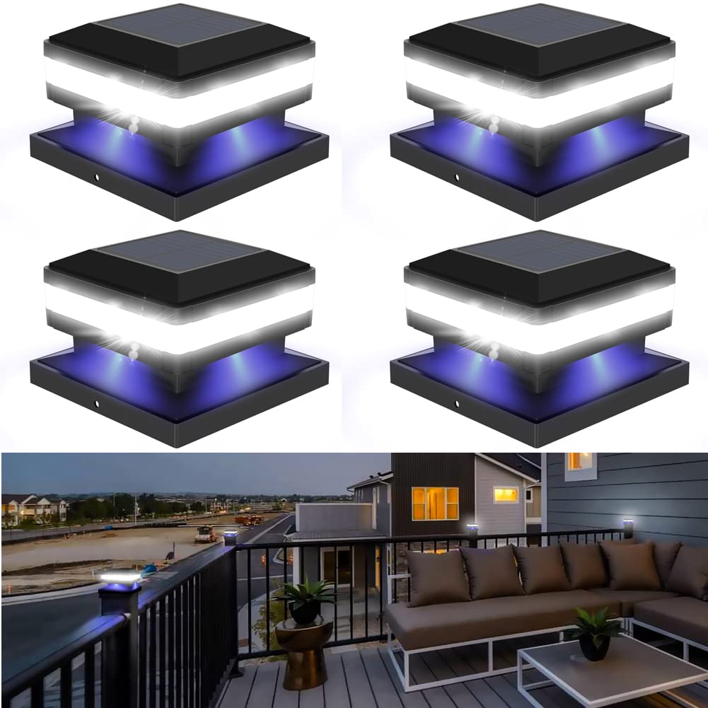 Sumaote Solar Post Lights - 160LM, 52 LED, IP65 Waterproof, 6000K White, Fits 4x4 5x5 6x6 Posts, 