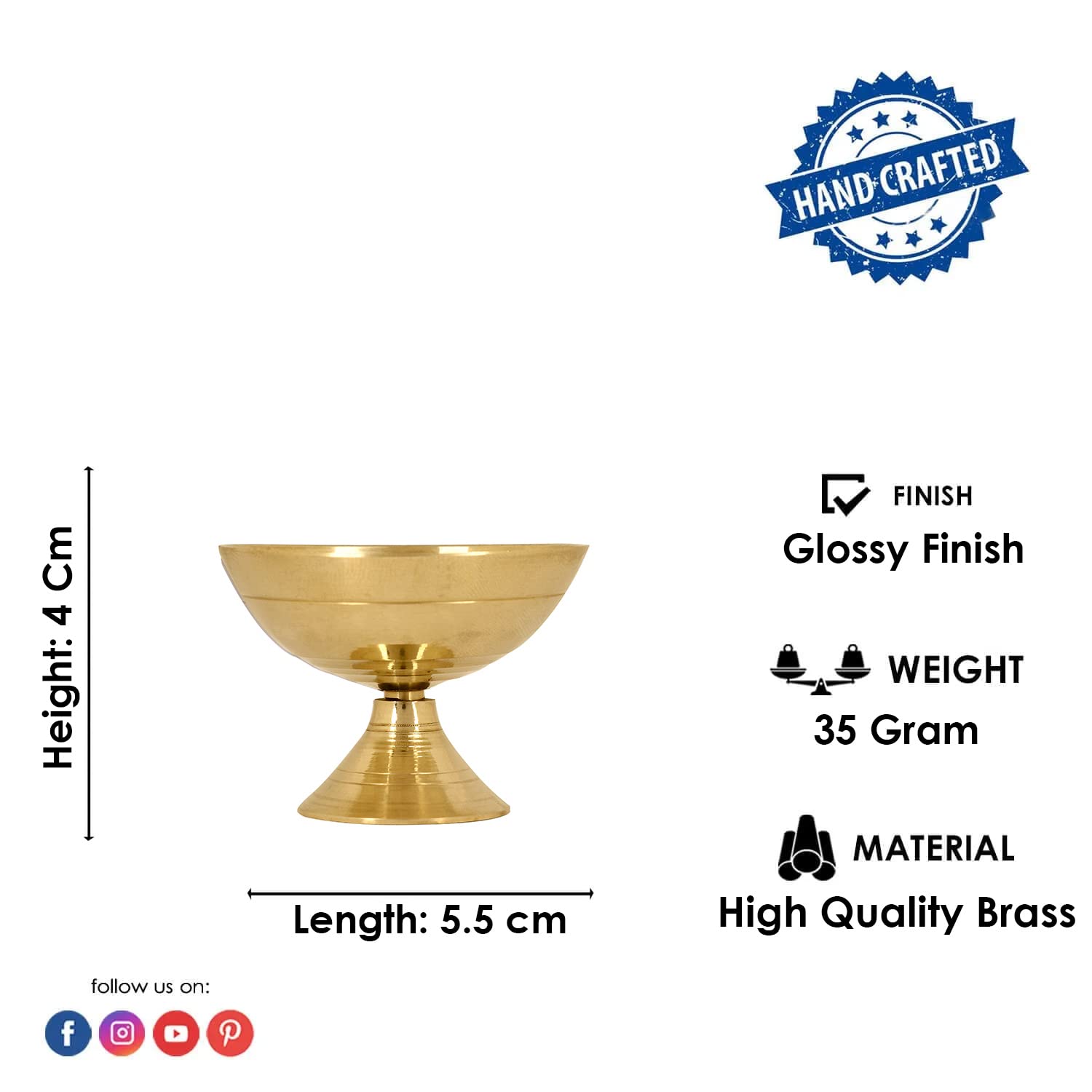 Craftsman Set of 2 Pure Virgin Brass Diwali Puja Jyoti Diya Indian Pooja Oil Lamp Dia Deepawali Diya Oil Lamp Candle Tea Light H