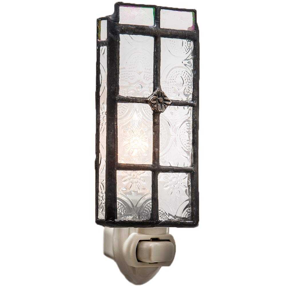 J Devlin Glass Art Vintage Night Light, Stained Glass, Plug-in, Model NTL 113, Clear/White/Black/Grey/Silver, Home Decor