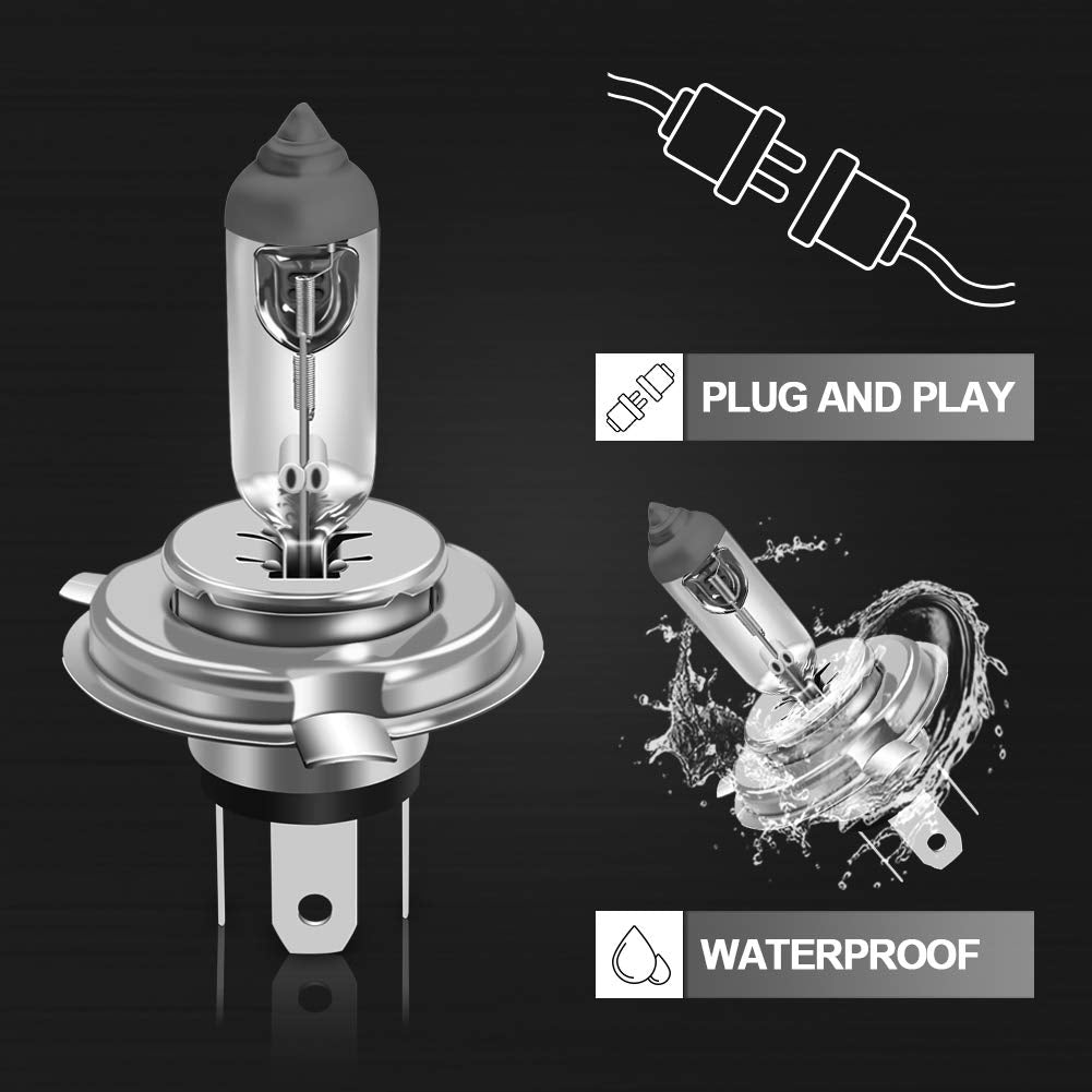WinPower H4 Halogen Bulbs 60/55W, Pack of 2, 4300K Color, Model WP-H4 W