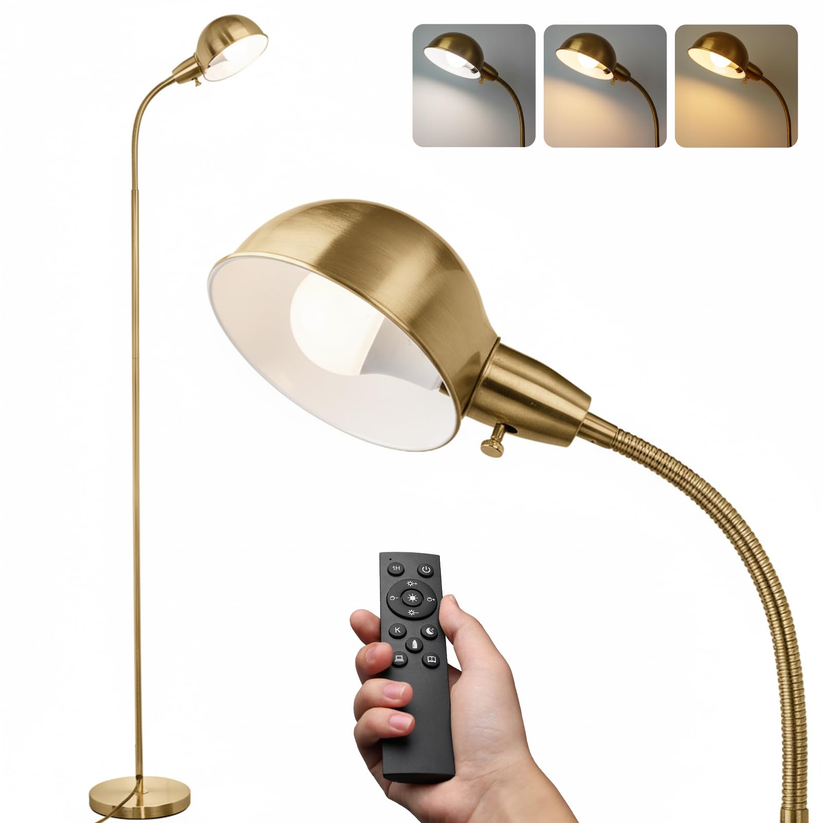 LALISU Dimmable Floor Lamp with Remote, Color Temperatures and Brightness Adjustable, Flexible Floor Lamp with Rotating Head, Mo