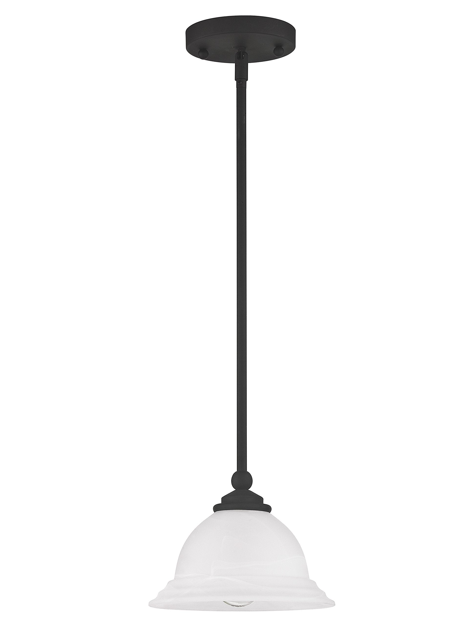 Livex Lighting North Port 1 Light Mini Pendant, Black Alloy Steel with White Alabaster Glass Shade, Model 4256-04
