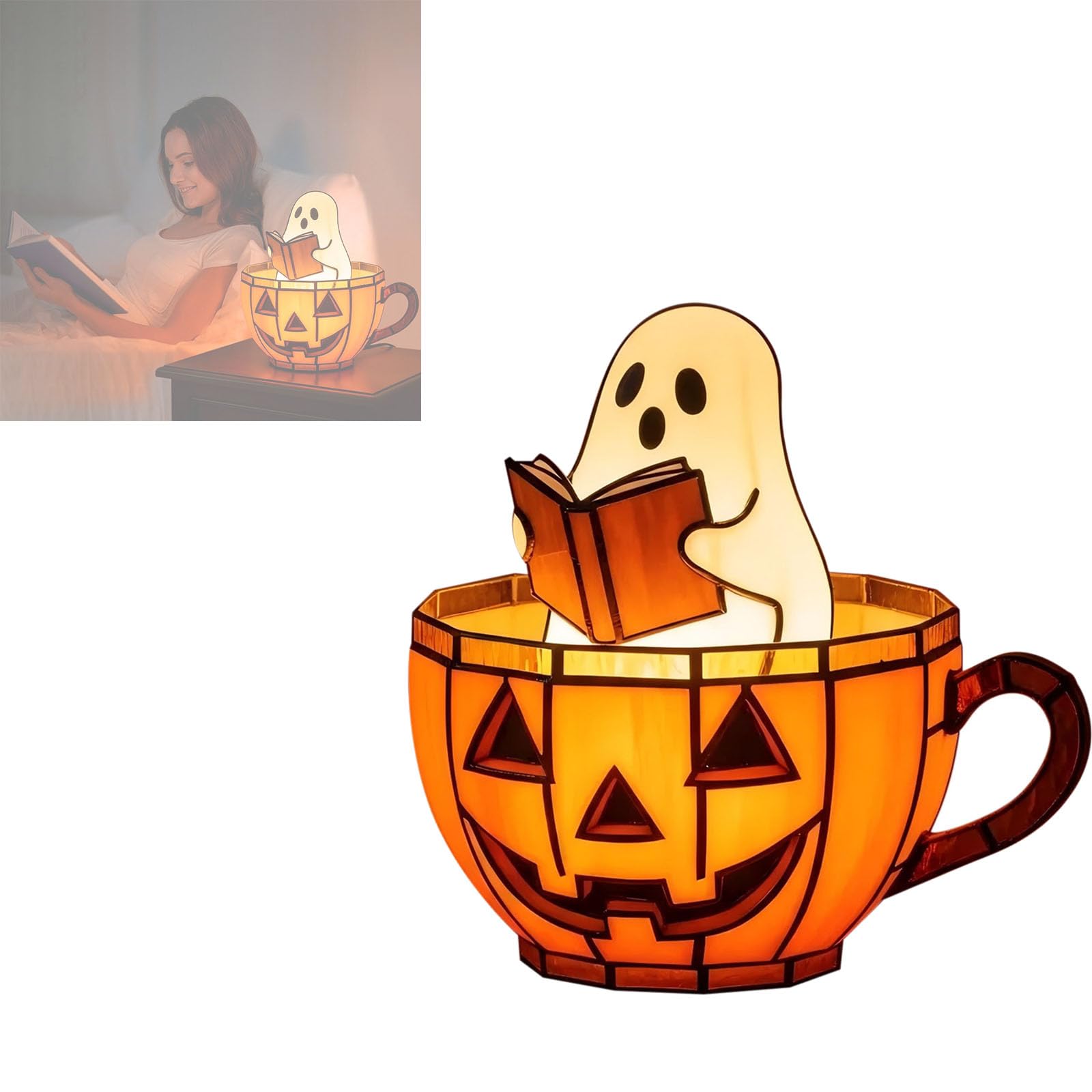 Halloween Ghost Reading Book Lamp, Ghost Bubble Bath Lamp, Handmade Halloween Ghosts Reading Night Light Up, Charming Ghost Read