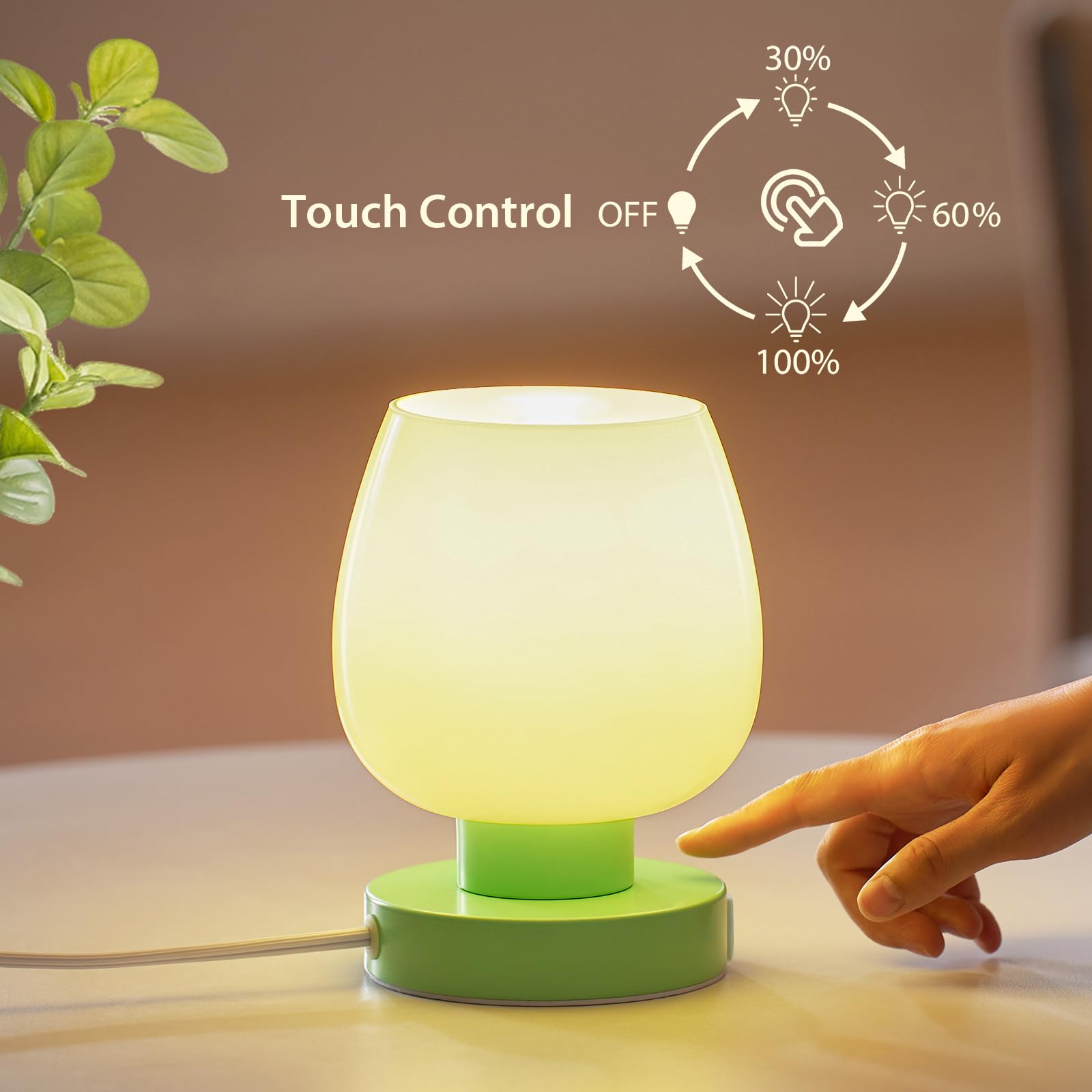 Touch Bedside Table Lamp With Usb Charging - Modern Green Small Lamp For Bedroom Living Room Nightstand, Desk Lamp With Glass La