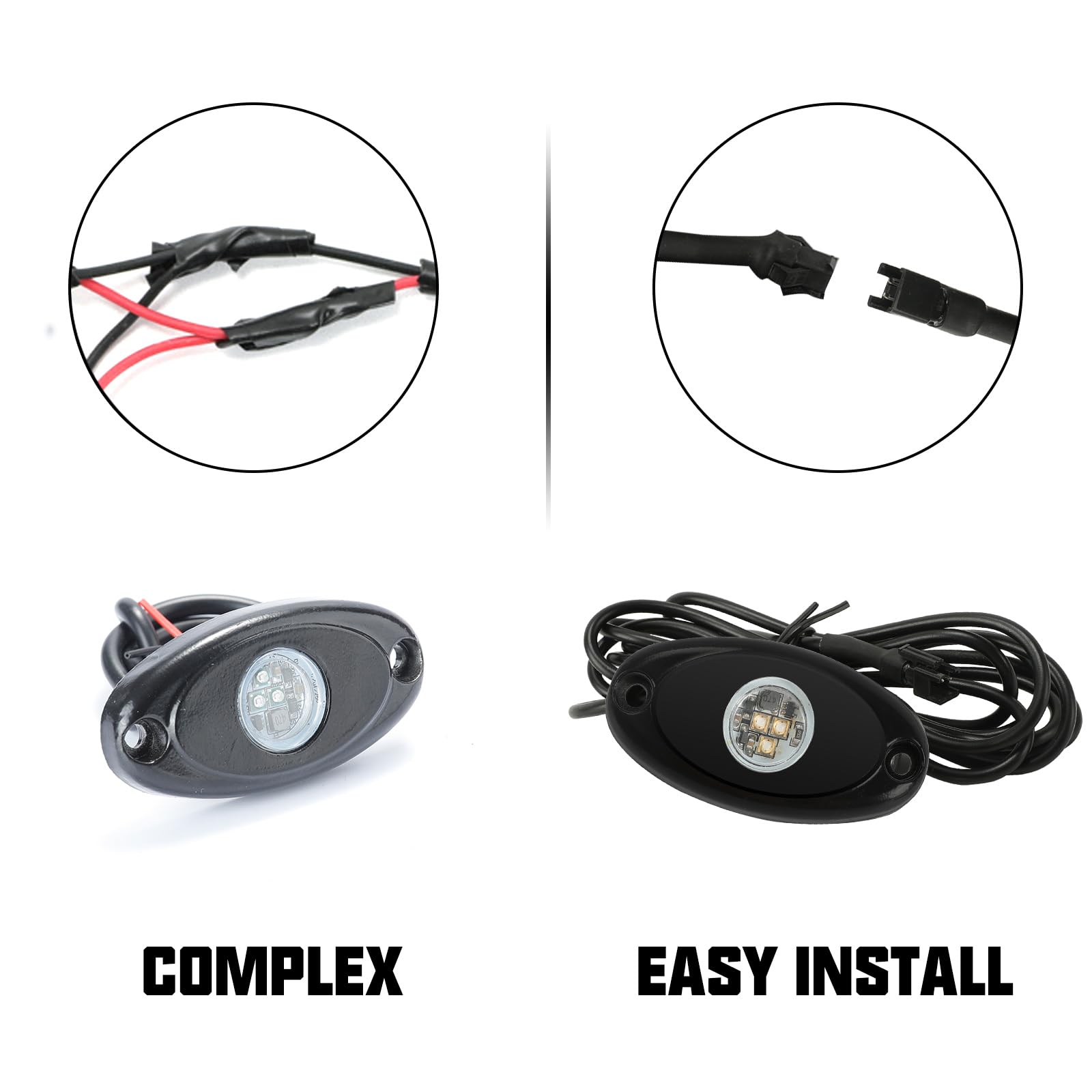 Sunpie 20 Pods Plug And Play White Rock Lights, 5M Extension Wires Each Light, 3 High Power Chips, 6000K Pure White, Rubber Moun