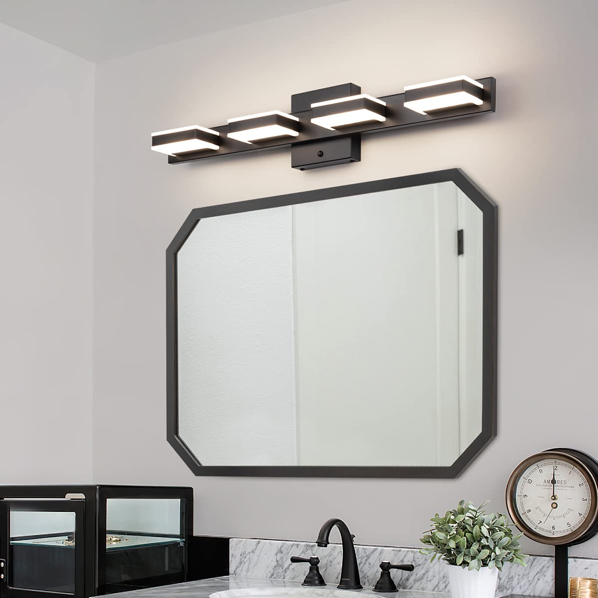 Mirrea 24" Black Vanity Lights - 4-Light Adjustable Led Bathroom Lighting Fixture