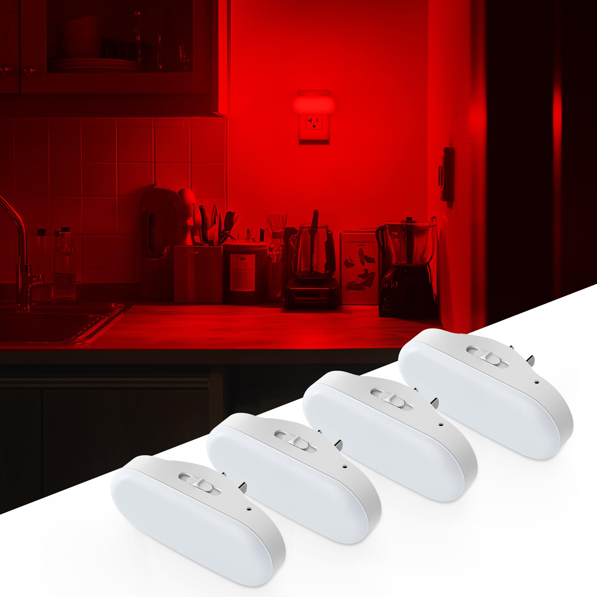 DORESshop Red Night Light, Dimmable LED Plug-in for Bedroom, Kids Room, 4 Pack, 1W, Model D-NL007REDG-4