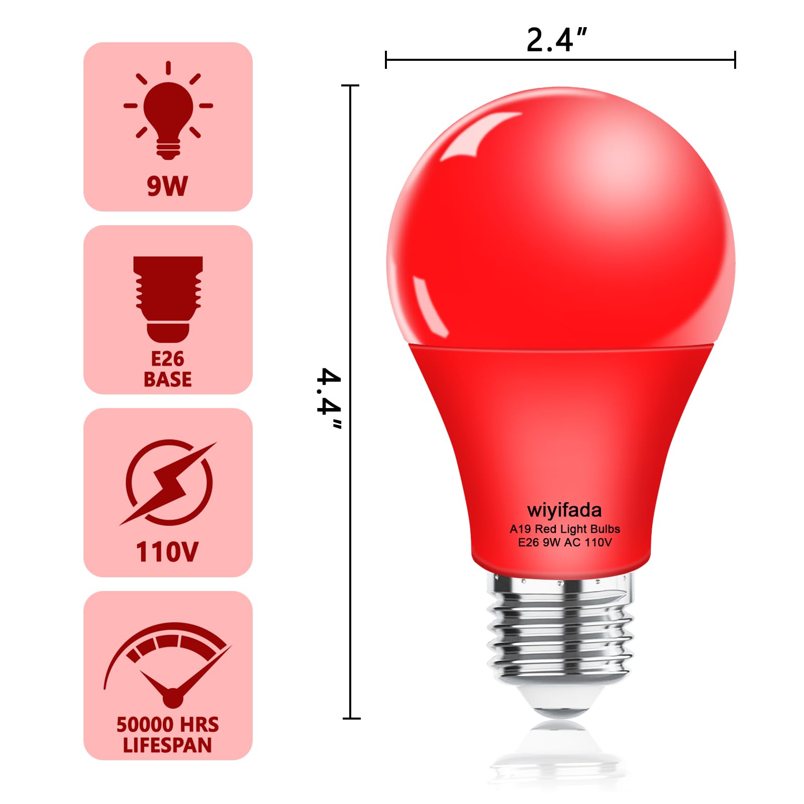 Wiyifada 2 Pack A19 Led Red Light Bulbs,110V E26 Red Led Lights 9W Replace Up To 100W, Dimmable Colored Light Bulbs For Thanksgi