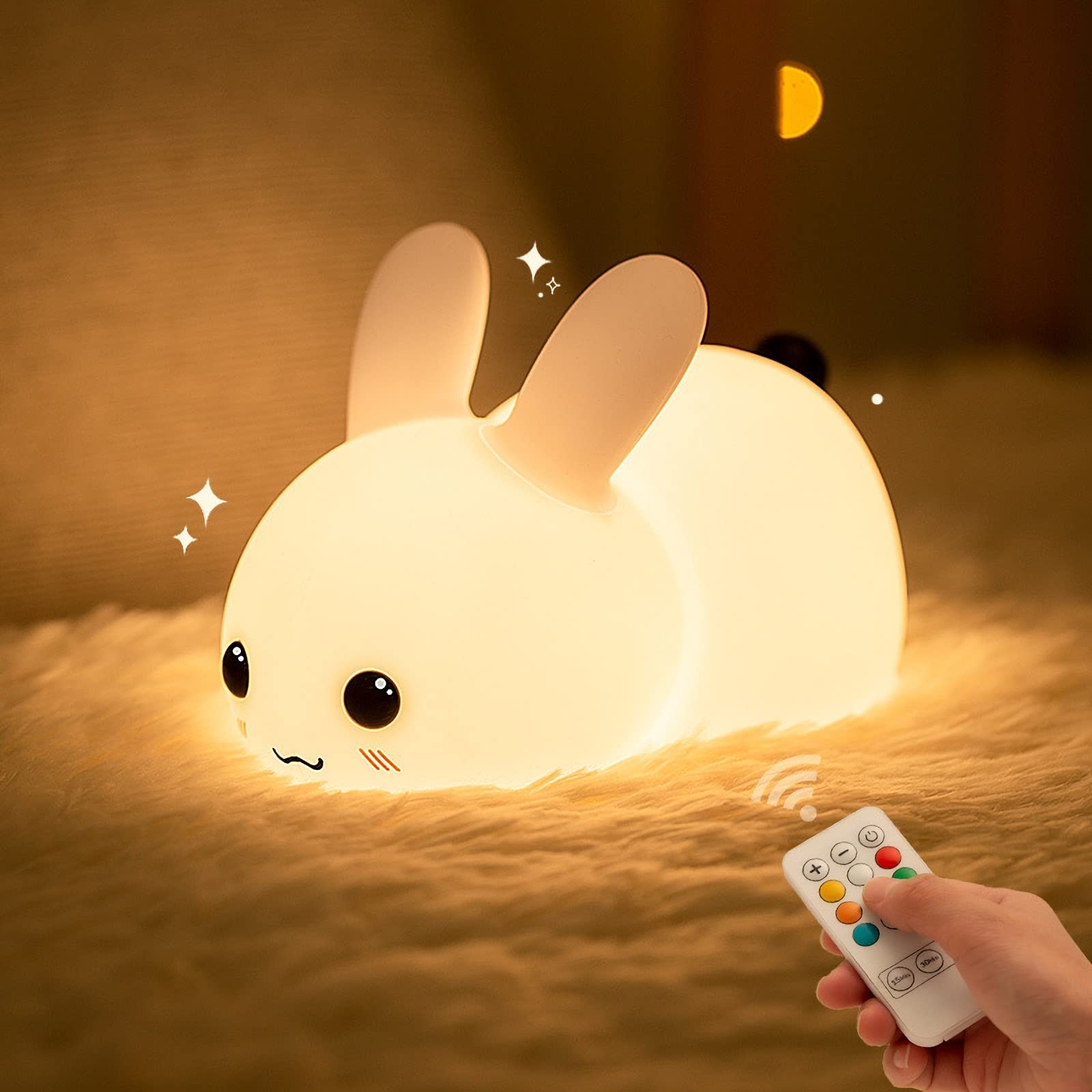 Myratts Cute Bunny Night Light For Kids  7 Colors Kawaii Stuff Rechargeable Nightlights With Dimmable Light And Timer Setting  Birthday Eater Xmas Gift  Used For Camping Party Room Decor