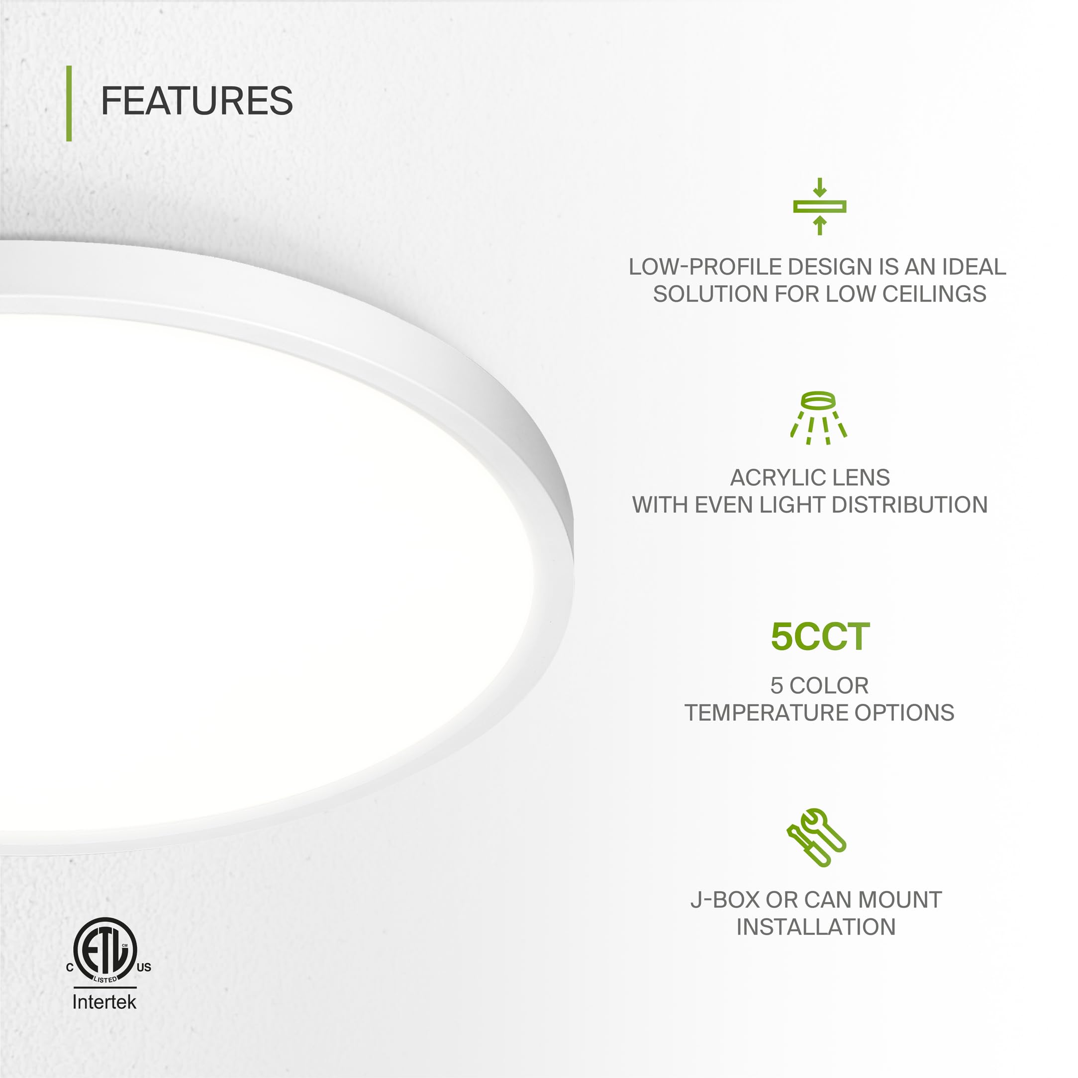 ASD LED Ceiling Light Fixture | 12 Inch, 24W, Dimmable, 1900LM | Ultra Slim, ETL Listed | White, 4 Pack