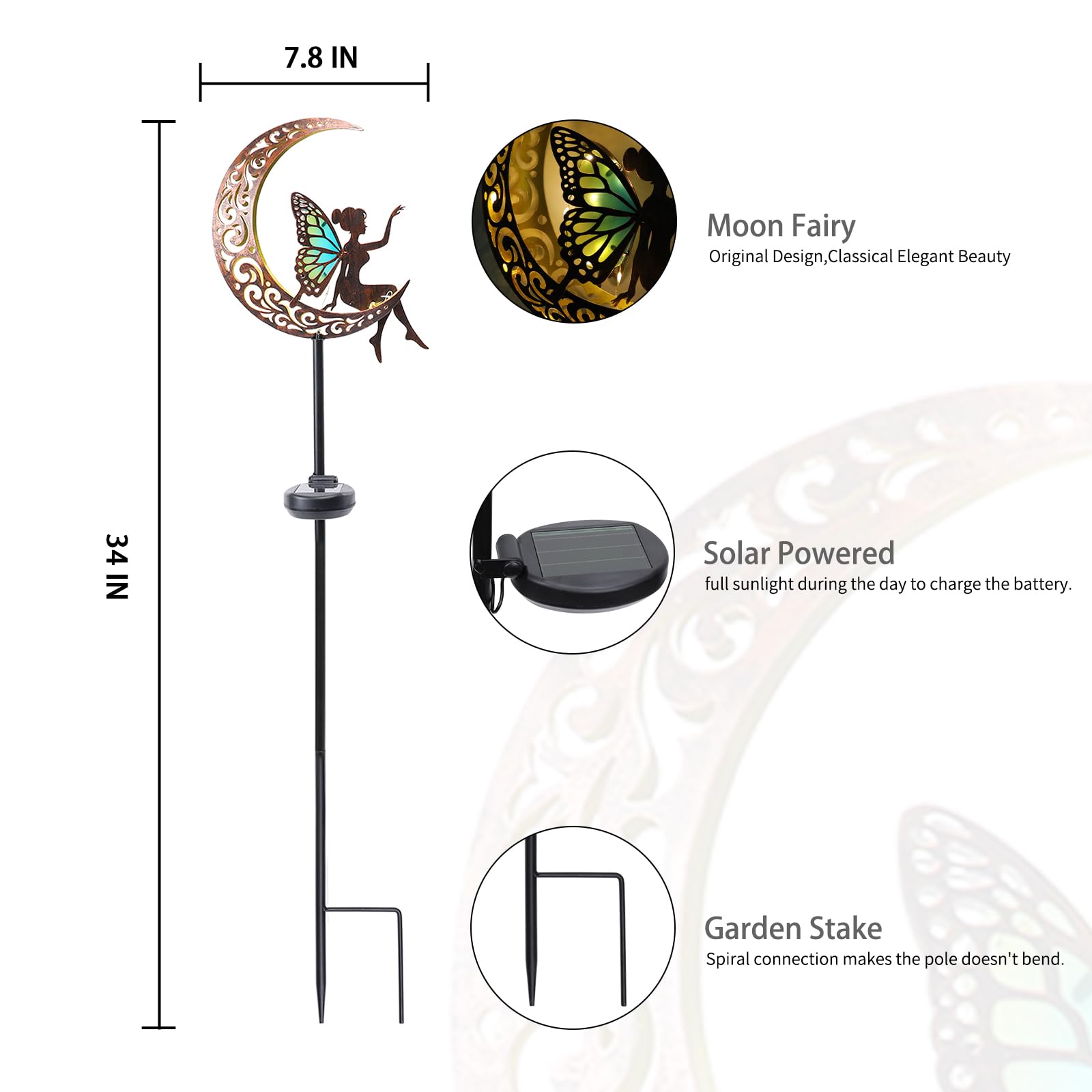 Bshine Moon Solar Light Outdoor Garden Decor 2 Pack Moon Fairy Garden Statue Christmas Outdoor Decor Metal Waterproof Light Stake For Patio  Path  Yard And Lawn Ornament  Housewarming Gift For Mom