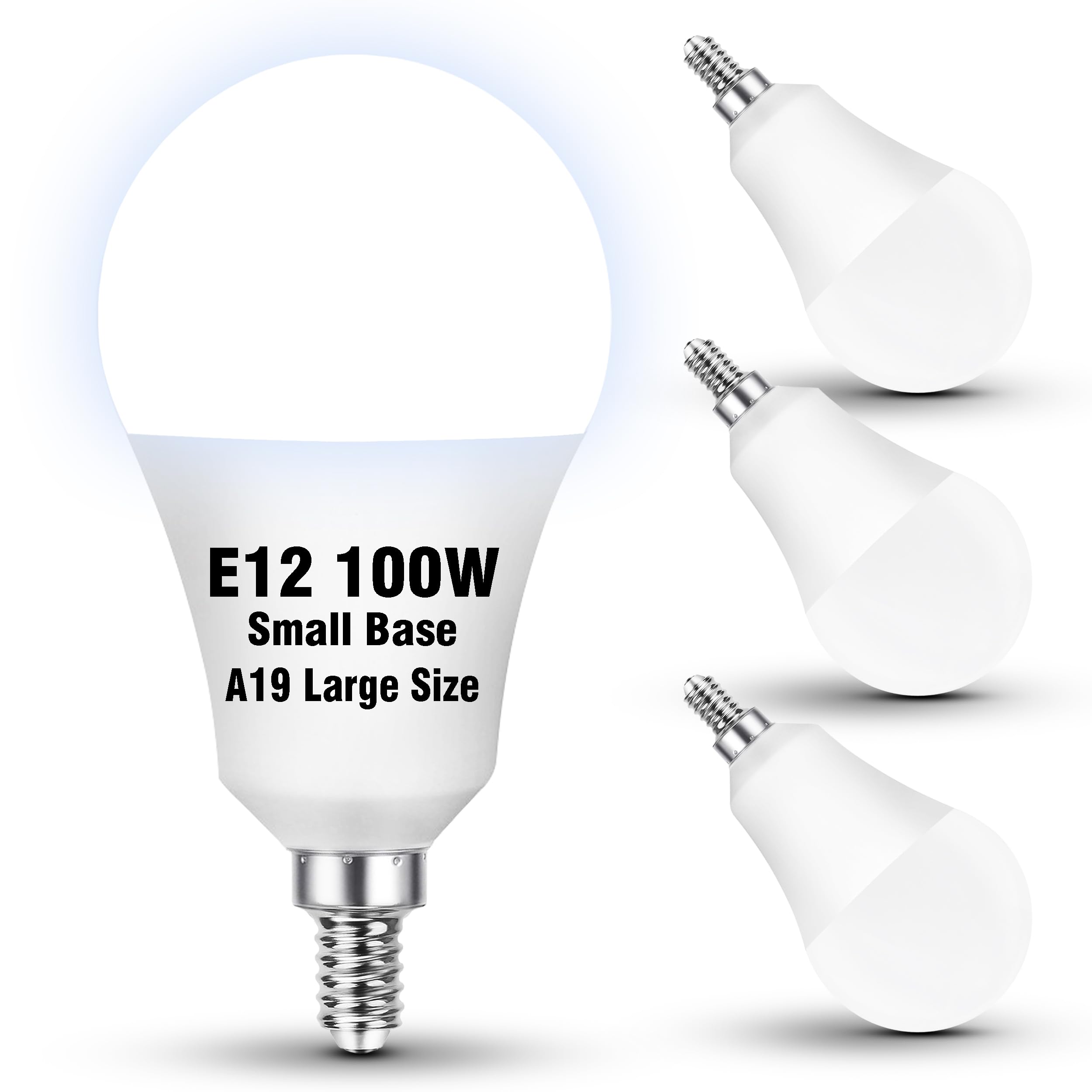 E12 A19 LED Candelabra Bulbs 100W Equivalent Daylight White 5000k, A60 Globe Shape Ceiling Fan Light Bulbs 9W 1000LM, E12 Small 