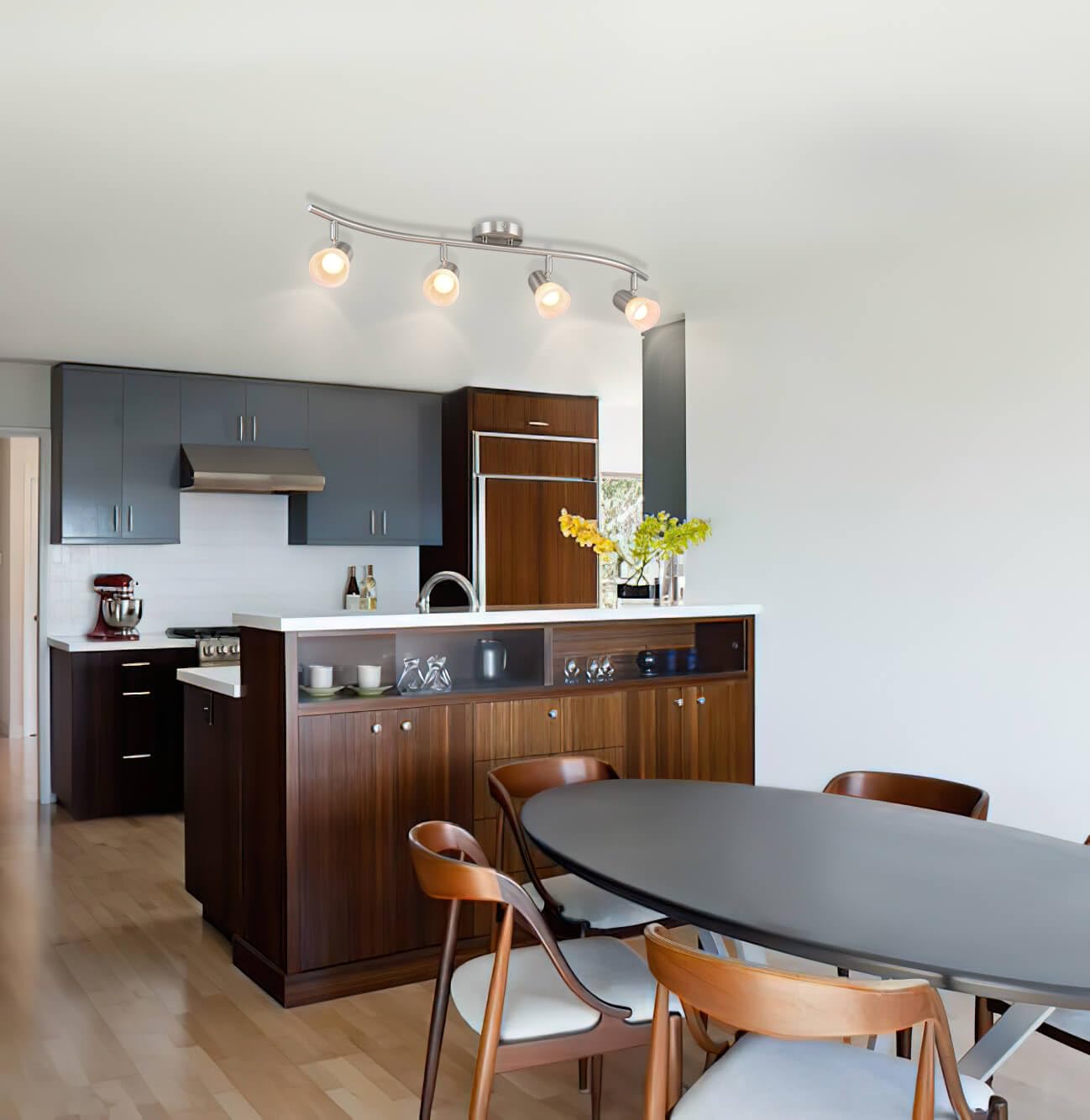 Xinbei Lighting Track Lighting, 4 Light S-Shaped Track Light Bar With Glass, Modern Kitchen Ceiling Light Bar Brushed Nickel Xb-