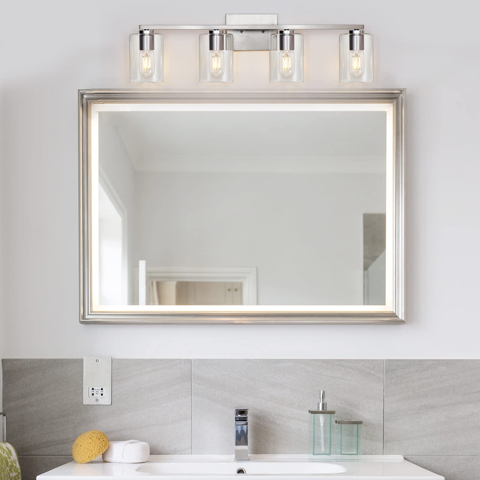 Drnanlit Brushed Nickel 4-Light Bathroom Vanity Light Fixture With Clear Glass Shades