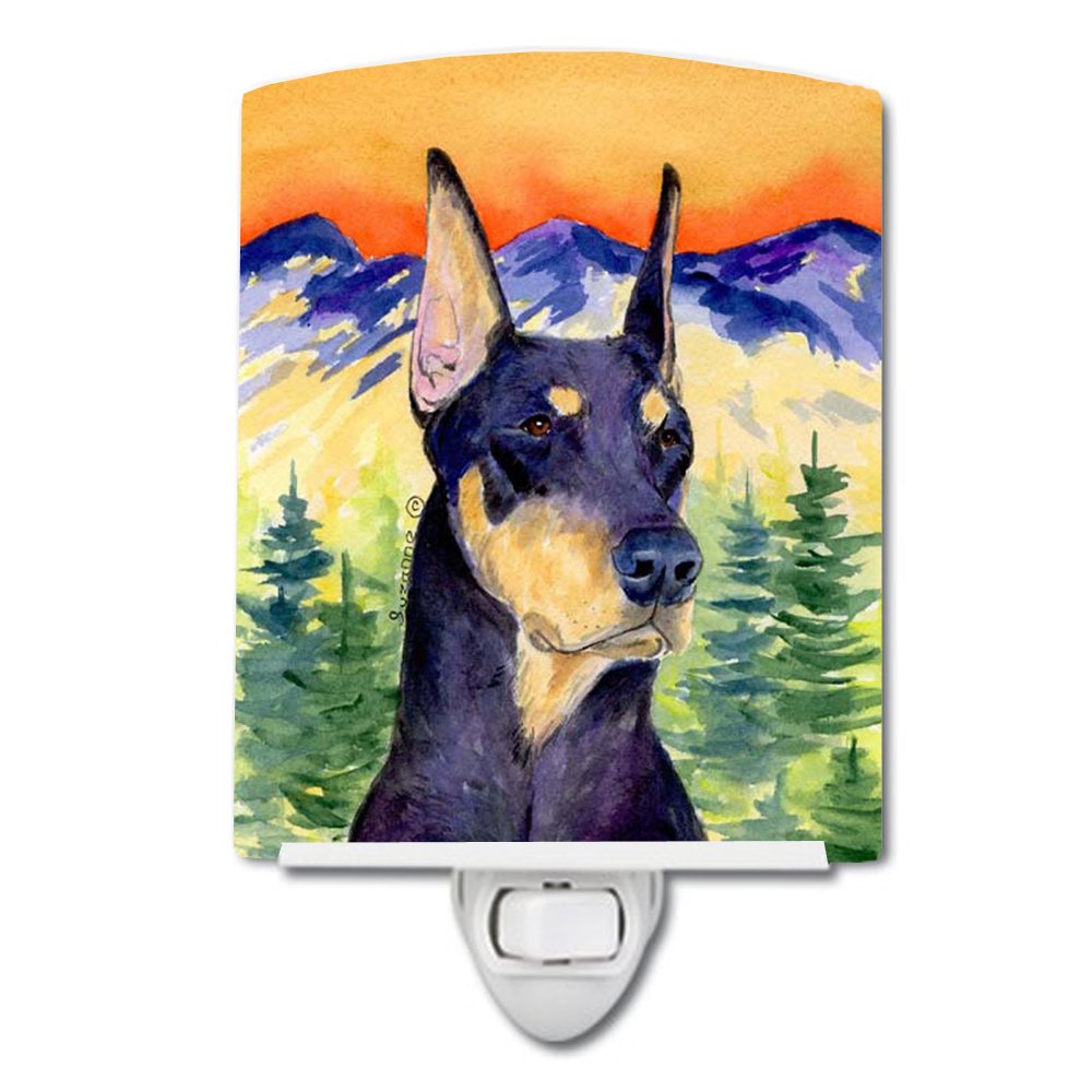 Caroline'S Treasures Ss8658Cnl Doberman Ceramic Night Light Compact, Ul-Certified, Ideal For Bedroom, Bathroom, Nursery, Hallway, Kitchen, 6X4X3, Multicolor