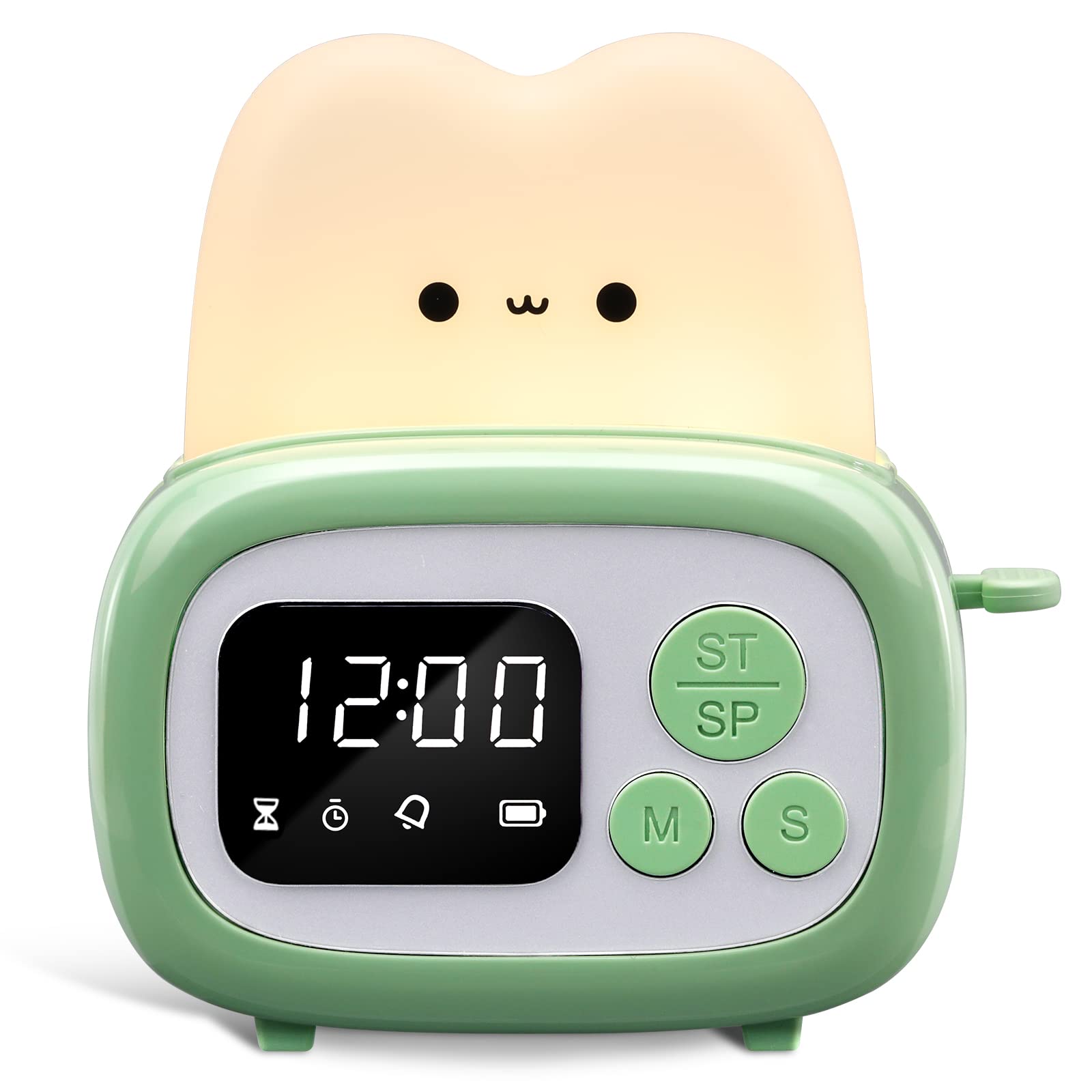 QANYI Small Timer Clock Lamp, Digital Alarm Night Light, Green, 2.2*3.8*4 inches, ABS+PC Material, Kids Birthday Gift