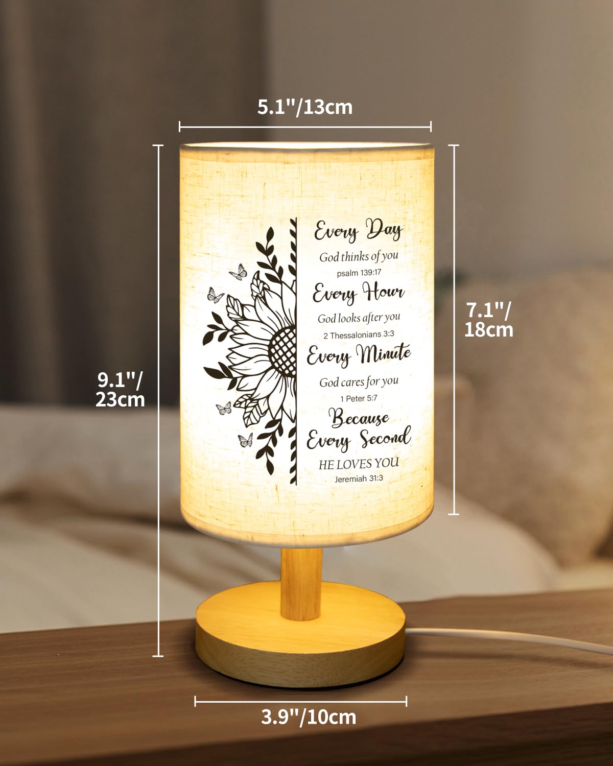 Calibron Christian Gifts Table Lamp, White Fabric with Bible Verse - Inspirational Religious Easter Gift for Women, Model KKJJ04320