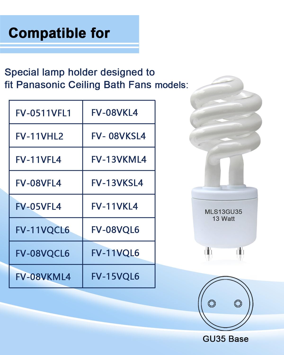 Ignixlite 2 Pack 13W GU35 Fluorescent Light Bulbs, 3500K Warm White Replacement for Panasonic VQL5 Ceiling Bath Fan/Light