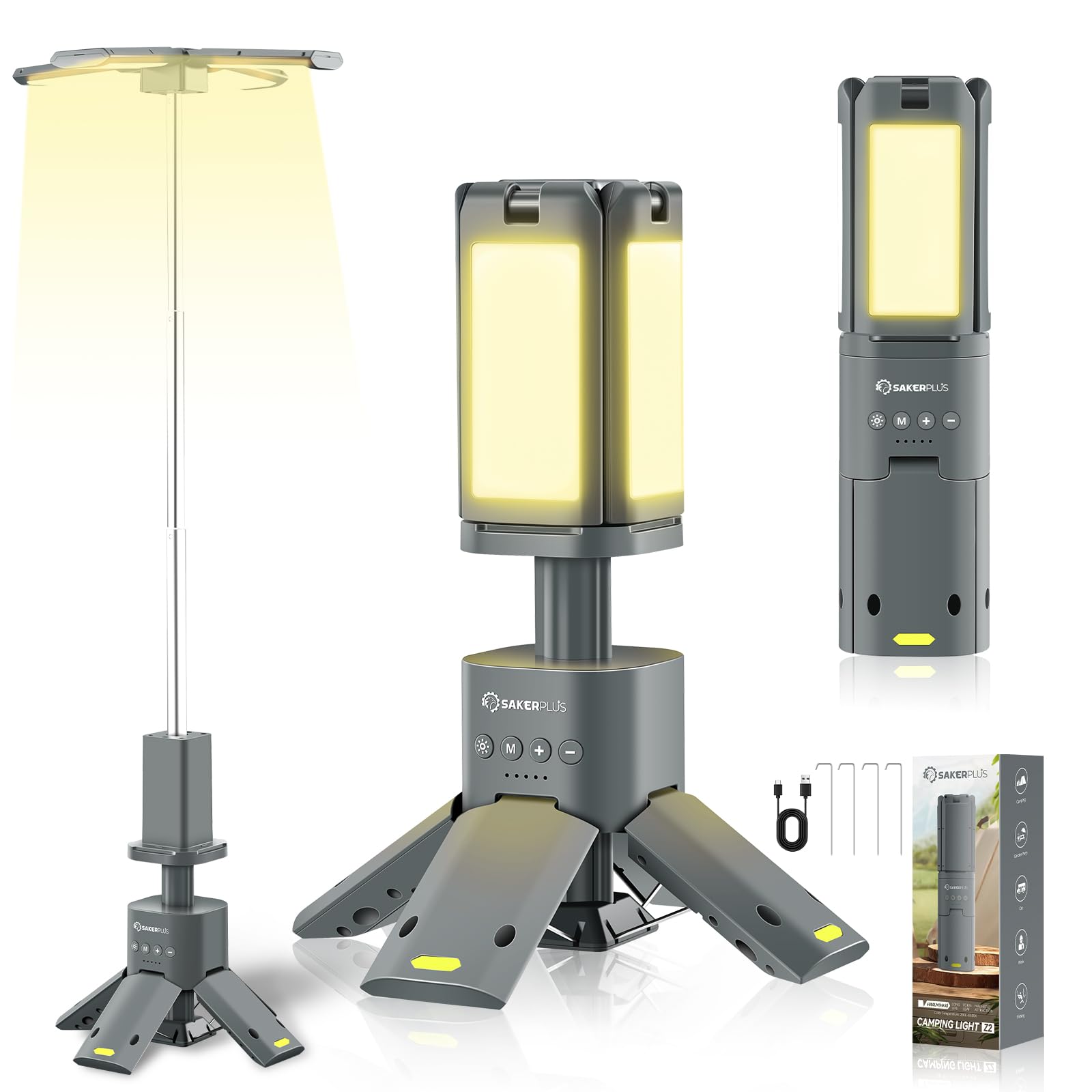 Sakerplus Telescopic Camping Lantern, 14000Mah Rechargeable Cordless Camping Lights With Portable Power Supply, Dimmable Magneti