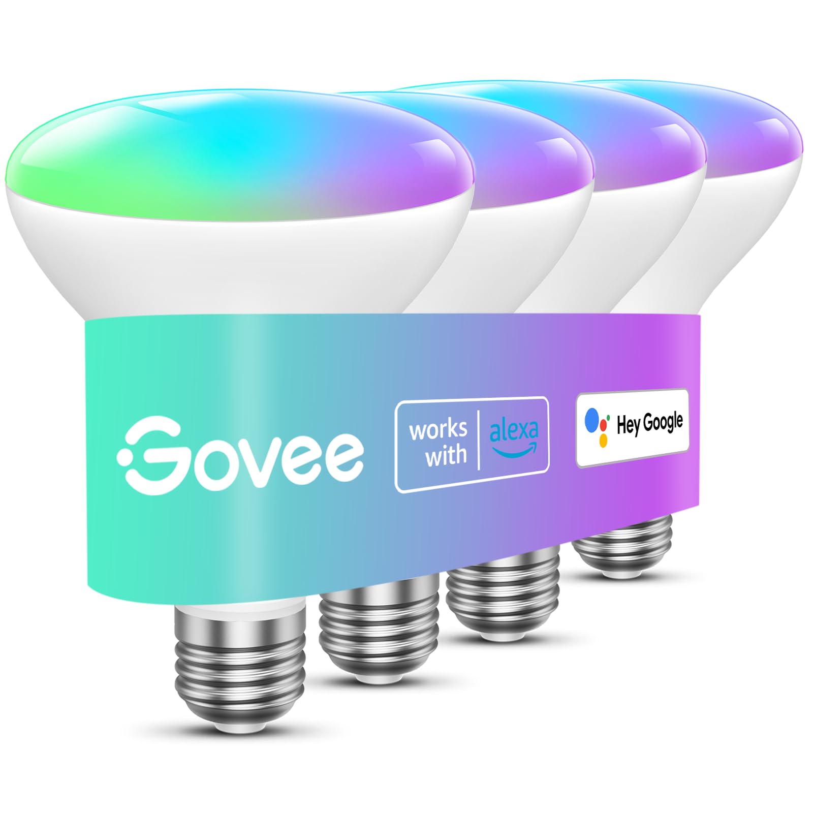 Govee Smart Light Bulbs, 1200 Lumens Dimmable BR30 Bulbs, RGBWW Color Changing Light Bulbs, WiFi & Bluetooth LED Bulbs, 16 Million Colors, Music Sync, Compatible with Alexa, Google Assistant, 4 Pack