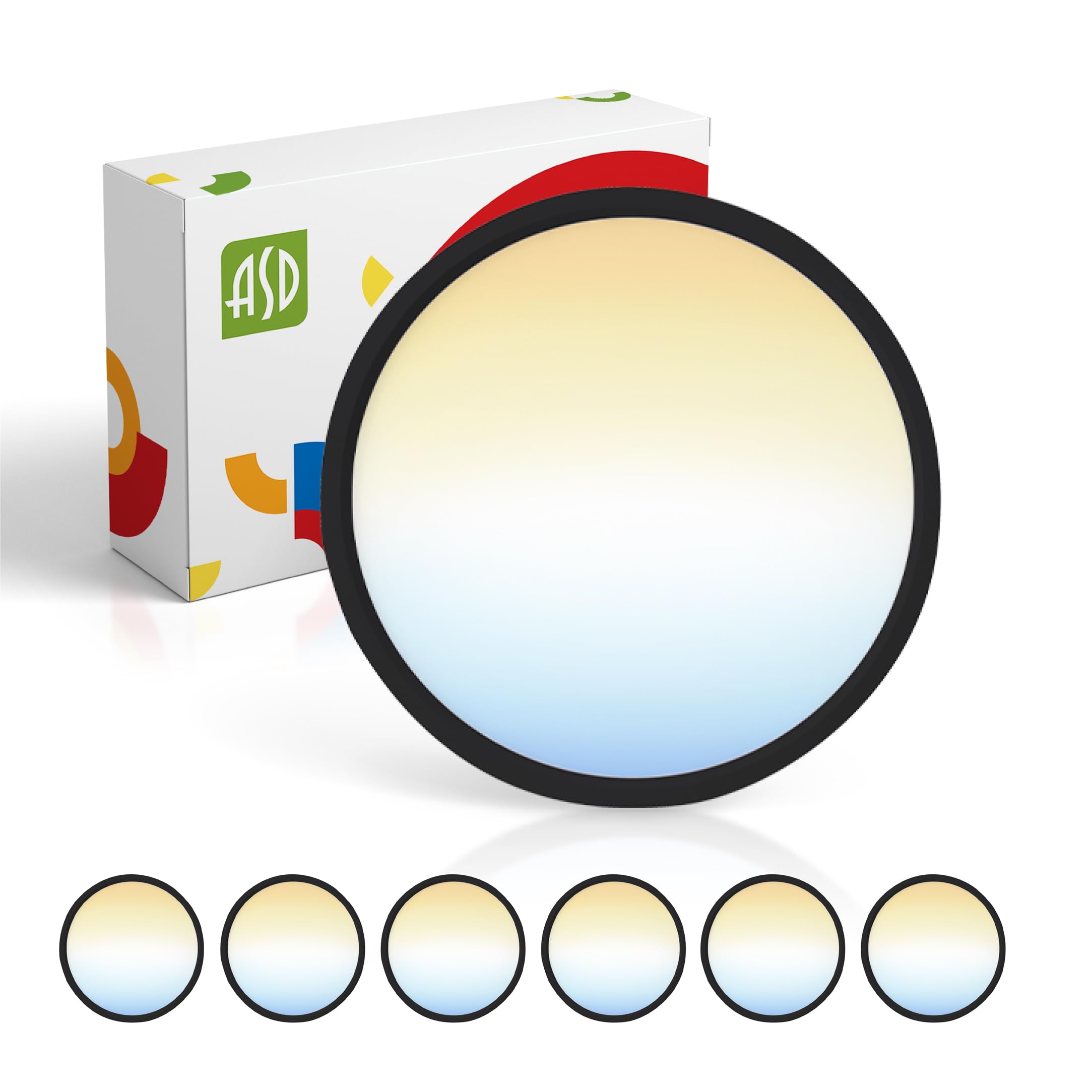 ASD LED Ceiling Light Fixture, Dimmable, 18W 1660LM, 9 Inch, Black, 6 Pack, Ultra Slim, ETL Listed