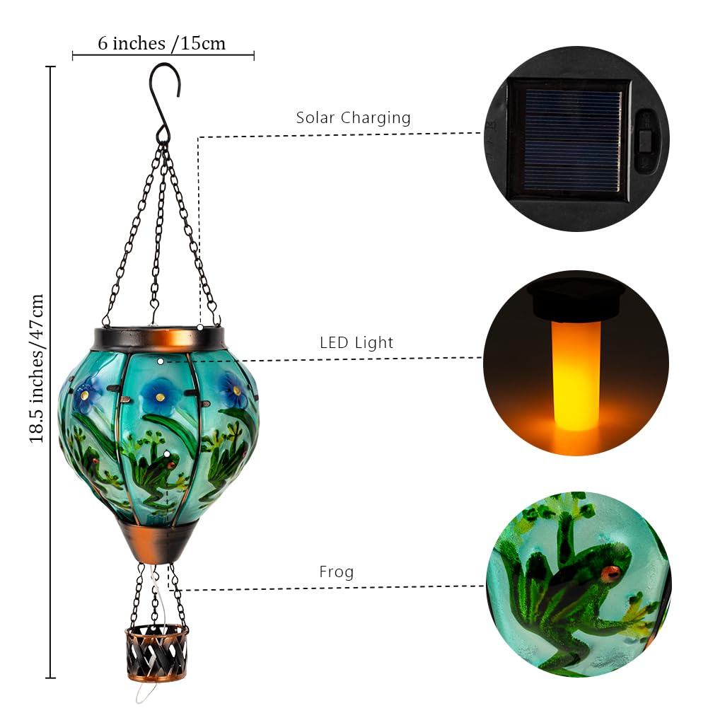 Starsoul Frog Hot Air Balloon Solar Lantern With Candle Holder Glass Outdoor Solar Hot Air Balloon Flickering Flame Lamp Hanging