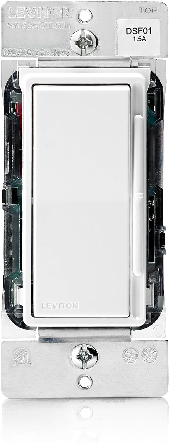 Leviton Decora Slide Ceiling Fan Wall Switch, Quiet 3-Speed Fan Control, 1.5 Amps, Dsf01-10Z, White With Ivory And Light Almond