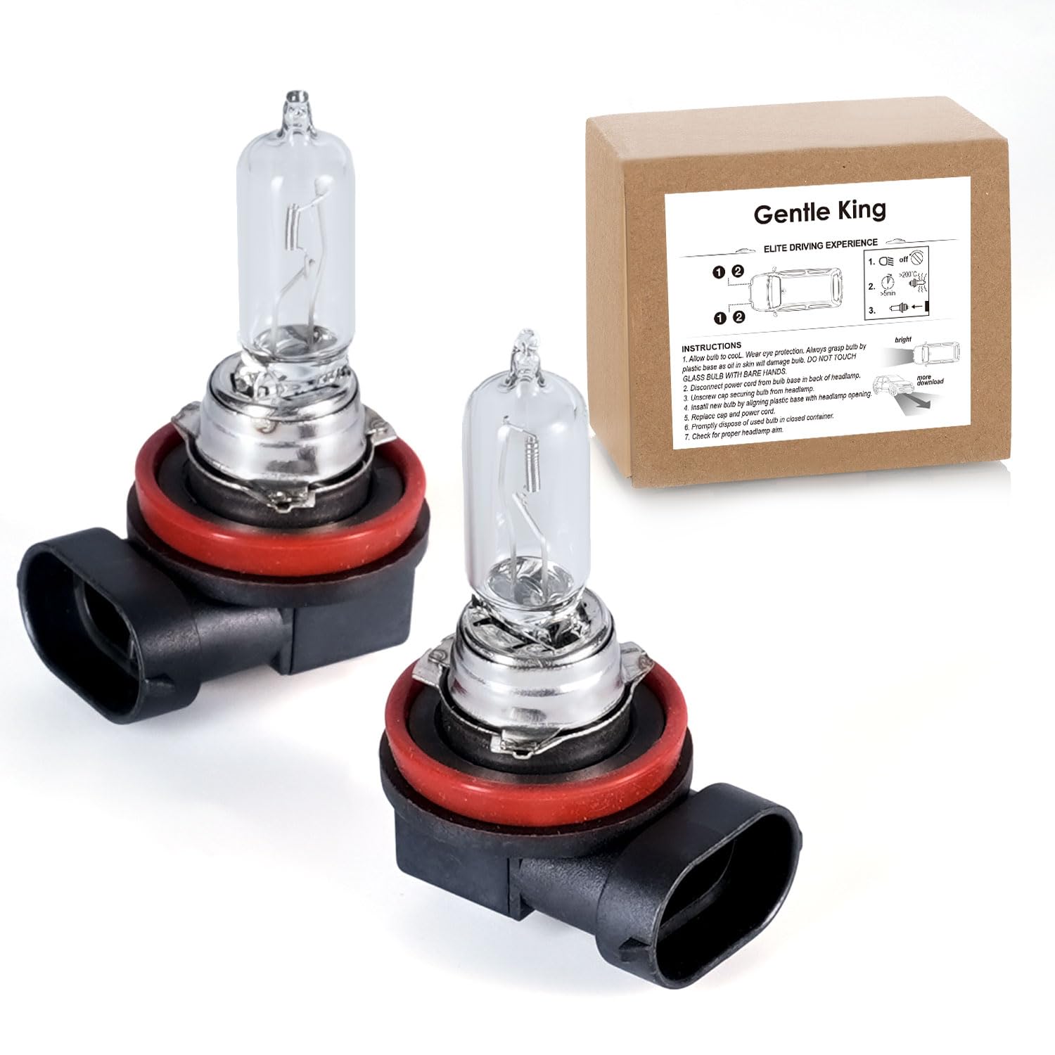Gentle King H9 Halogen Headlight Bulb, 55W, DOT Compliant, Low & High Beam, 2 Pack