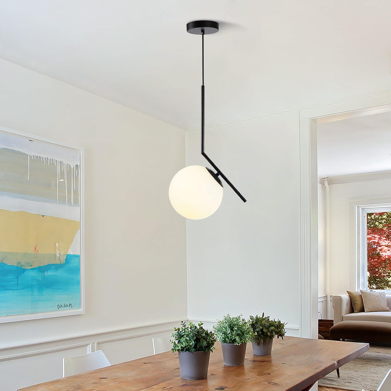 Fulesi Vintage 1-Light Black Glass Globe Pendant Light For Bedroom, Living Room, Kitchen