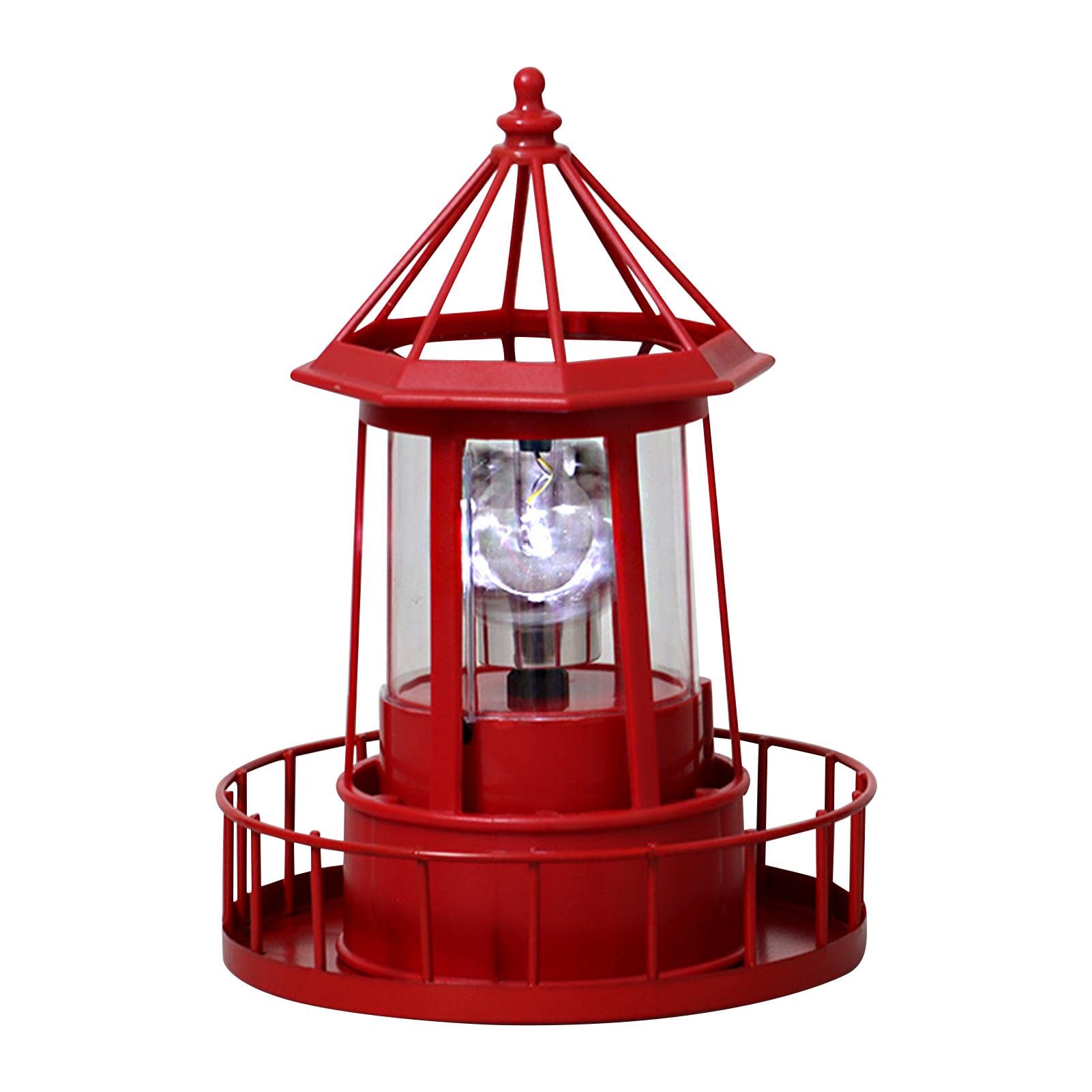 CALIDAKA LED Solar Powered Lighthouse, 360 Degree Rotating Lamp Waterproof Statue Solar LED Lighthouse for Lawn Patio Pond Yard 
